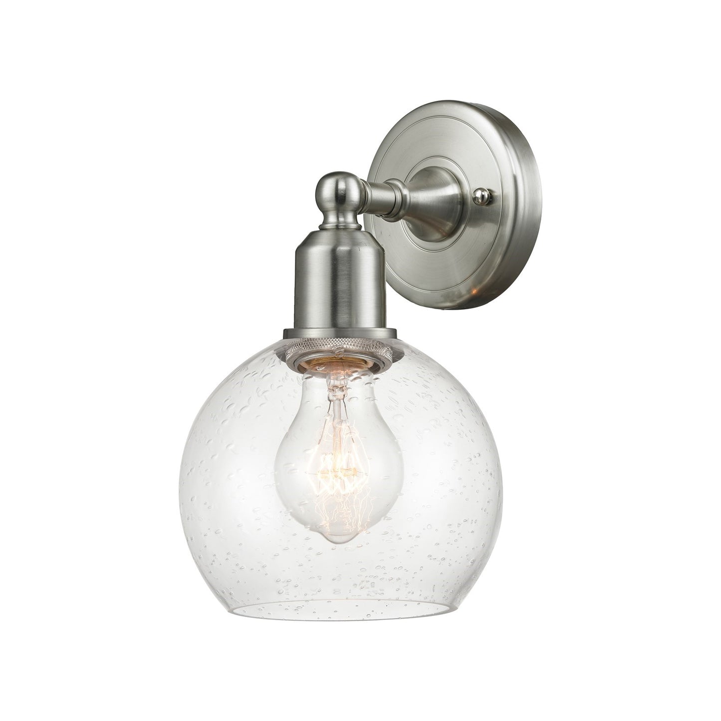 Innovations Athens 6in 1-Light Wall Sconce | Industrial Brushed Satin Nickel Steel and Seedy Glass | Hallway & Bathroom Accent | Model 900-1W-SN-G124-6