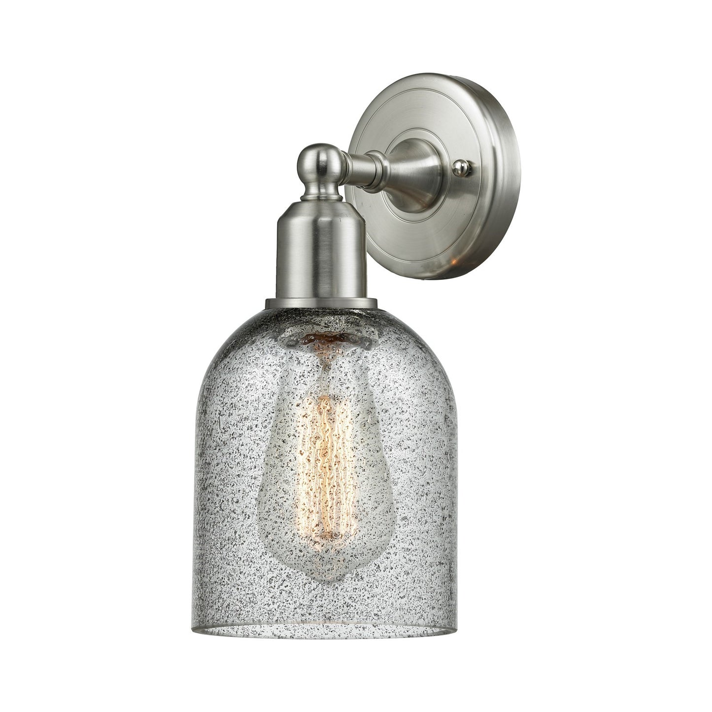 Innovations Caledonia 5in 1-Light Wall Sconce | Industrial Brushed Satin Nickel and Charcoal Glass | Bedroom & Hallway Accent | Model 900-1W-SN-G257