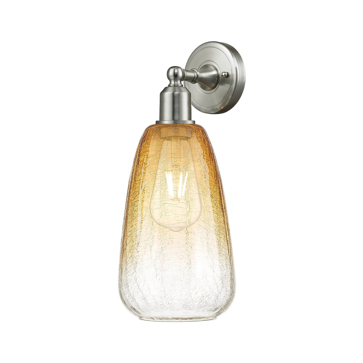 Innovations Brookhaven Almond 6in 1-Light Wall Sconce | Industrial Brushed Satin Nickel and Amber Glass | Bathroom & Hallway | Model 900-1W-SN-G480-6AM
