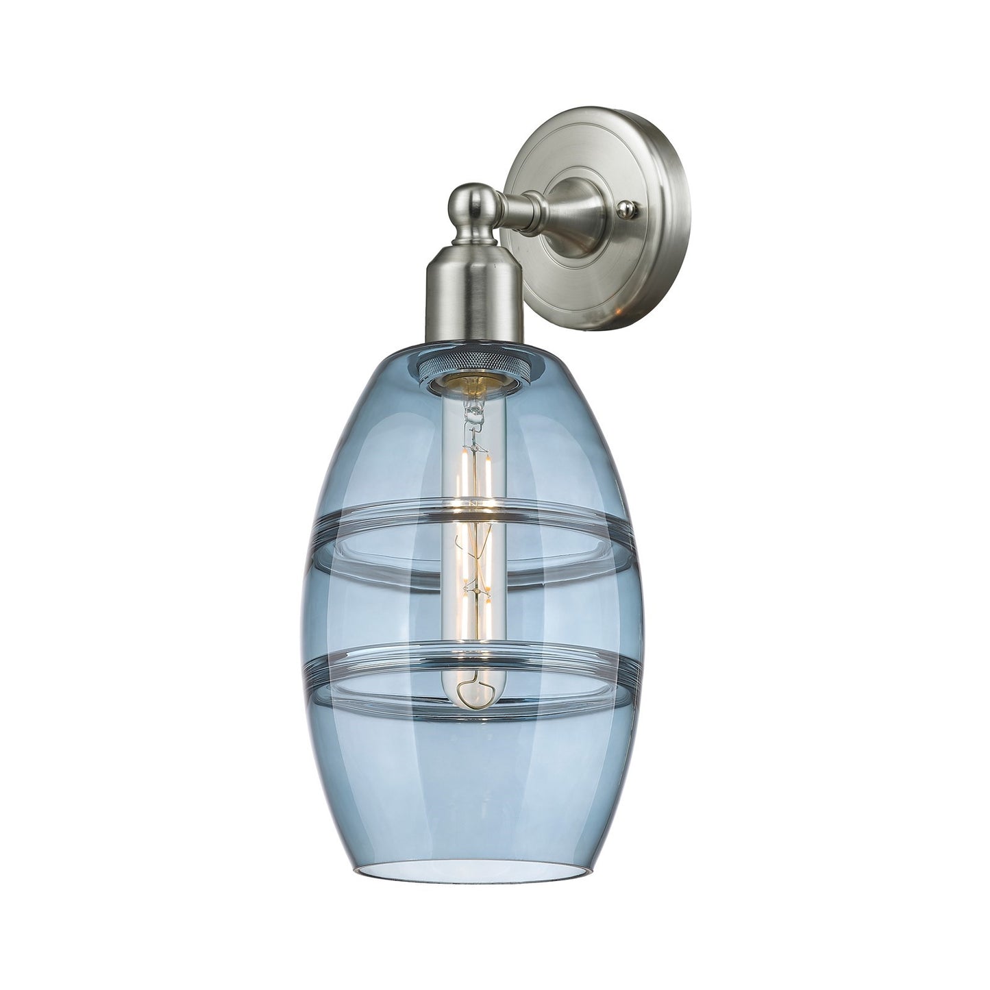 Innovations Vaz 6in 1-Light Wall Sconce | Industrial Brushed Satin Nickel and Blue Glass | Hallway & Bedroom Accent | Model 900-1W-SN-G557-6BL