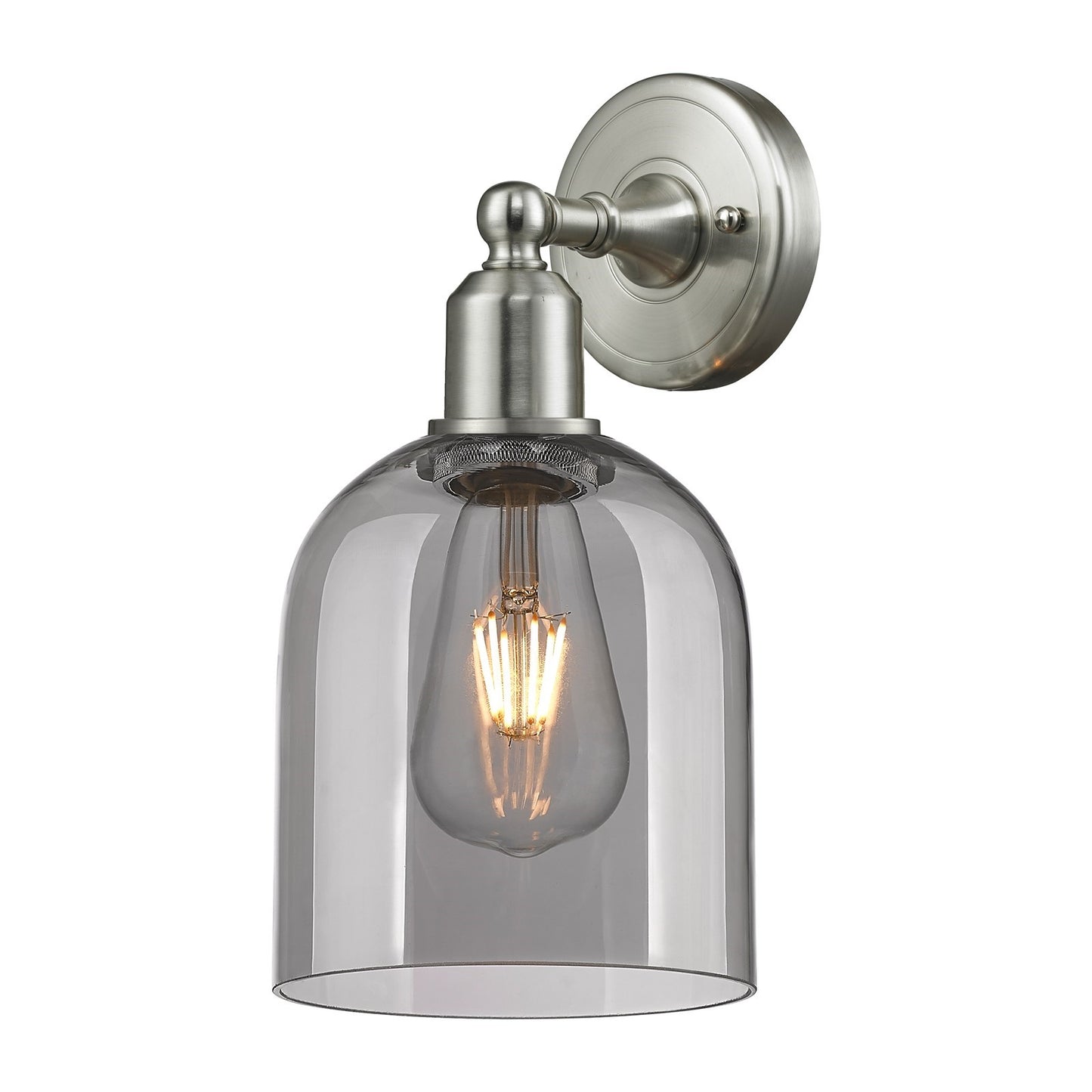 Innovations Bella 5.5in 1-Light Wall Sconce | Industrial Brushed Satin Nickel Steel and Light Smoke Glass | Bedroom & Hallway | Model 900-1W-SN-G558-6SM