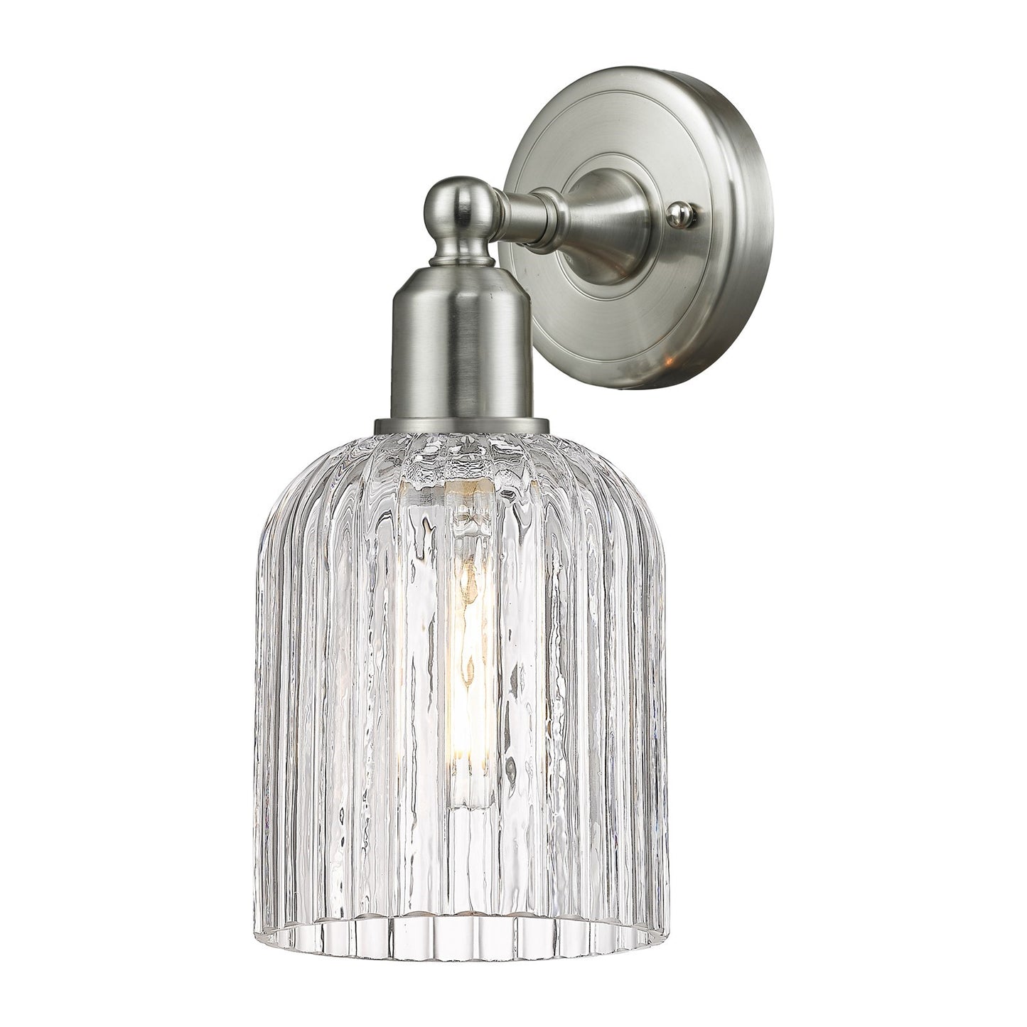 Innovations Bridal Veil 5in 1-Light Wall Sconce | Industrial Brushed Satin Nickel and Clear Ribbed Glass | Hallway & Bathroom | Model 900-1W-SN-G559-5CL