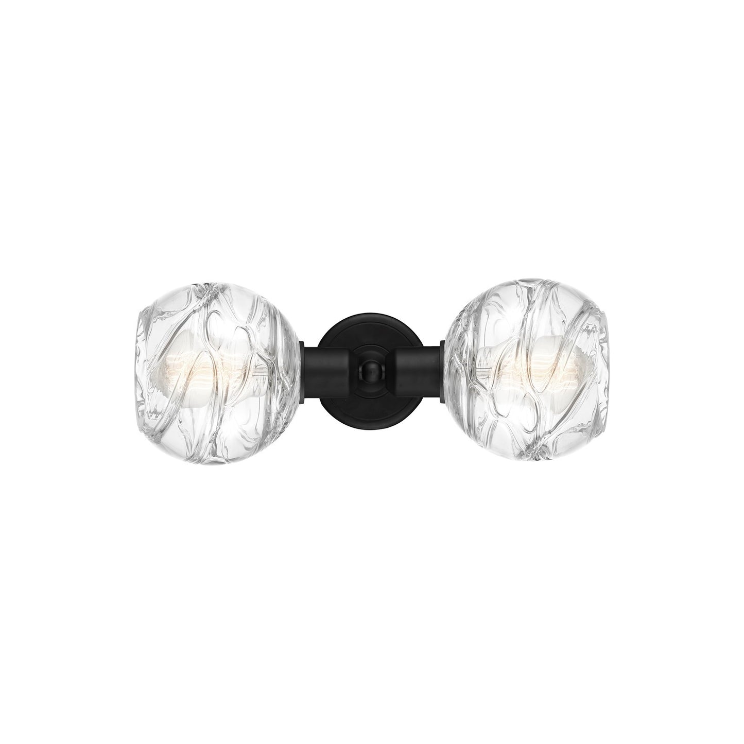 Innovations Athens Deco Swirl 16in 2-Light Linear Bath Vanity | Industrial Matte Black Steel and Clear Deco Swirl Glass | Model 900-2W-BK-G1213-6CL