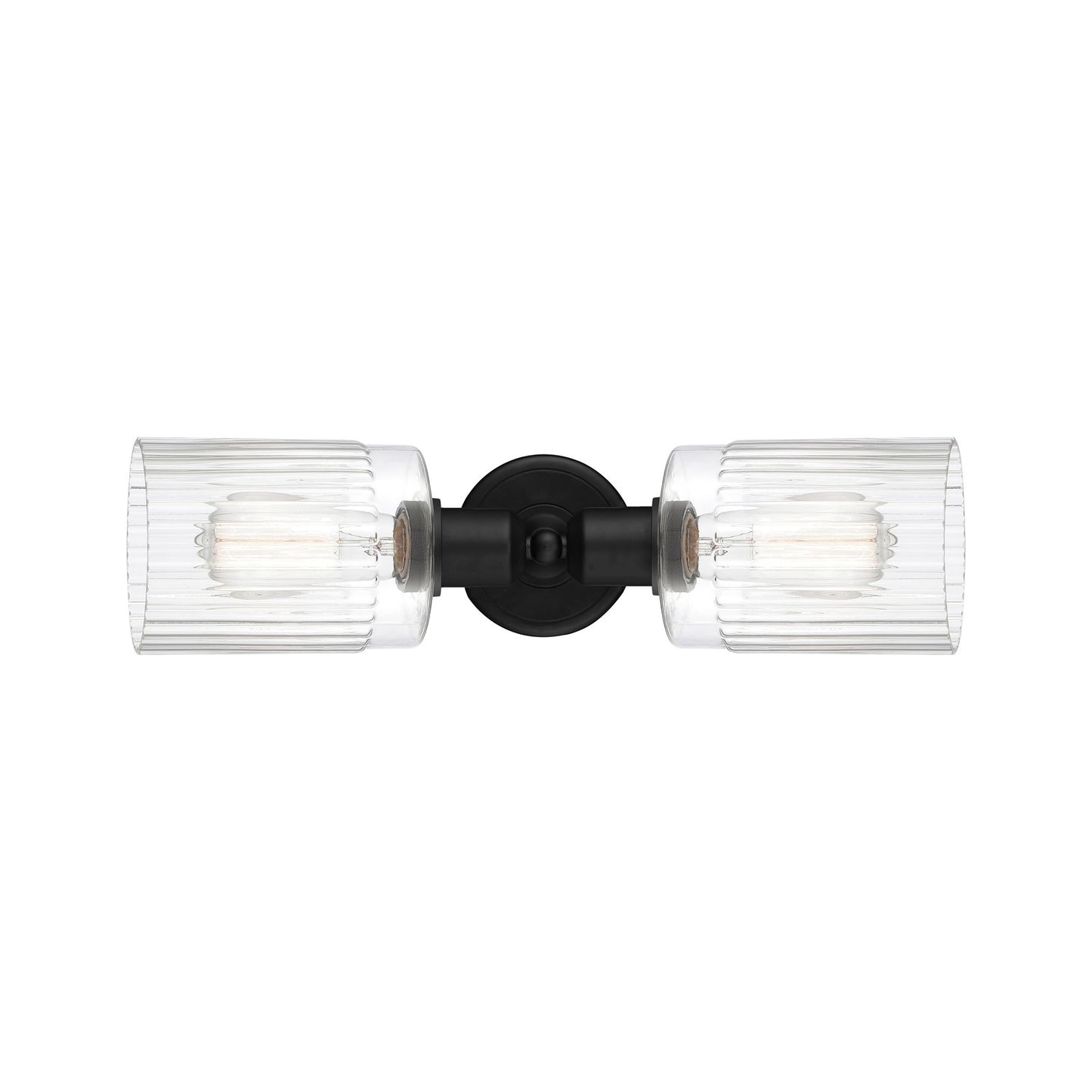 Innovations Hadley 17in 2-Light Linear Bath Vanity Light | Industrial Matte Black Steel and Clear Ribbed Glass | Bathroom Vanity | Model 900-2W-BK-G342