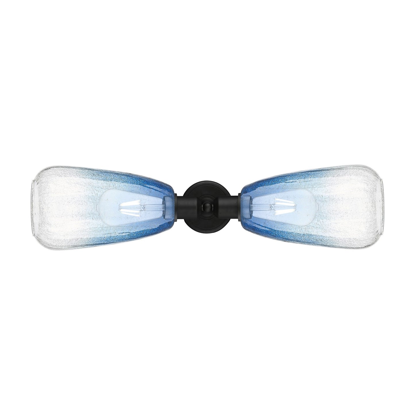 Innovations Brookhaven Almond 25in 2-Light Linear Bath Vanity | Industrial Matte Black Steel and Sapphire Blue Glass | Bathroom | Model 900-2W-BK-G480-6SB