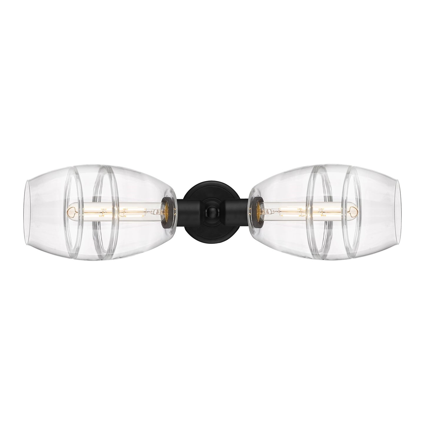 Innovations Vaz 24in 2-Light Linear Bath Vanity | Industrial Matte Black Steel and Clear Glass | Bathroom Vanity & Powder Room | Model 900-2W-BK-G557-6CL