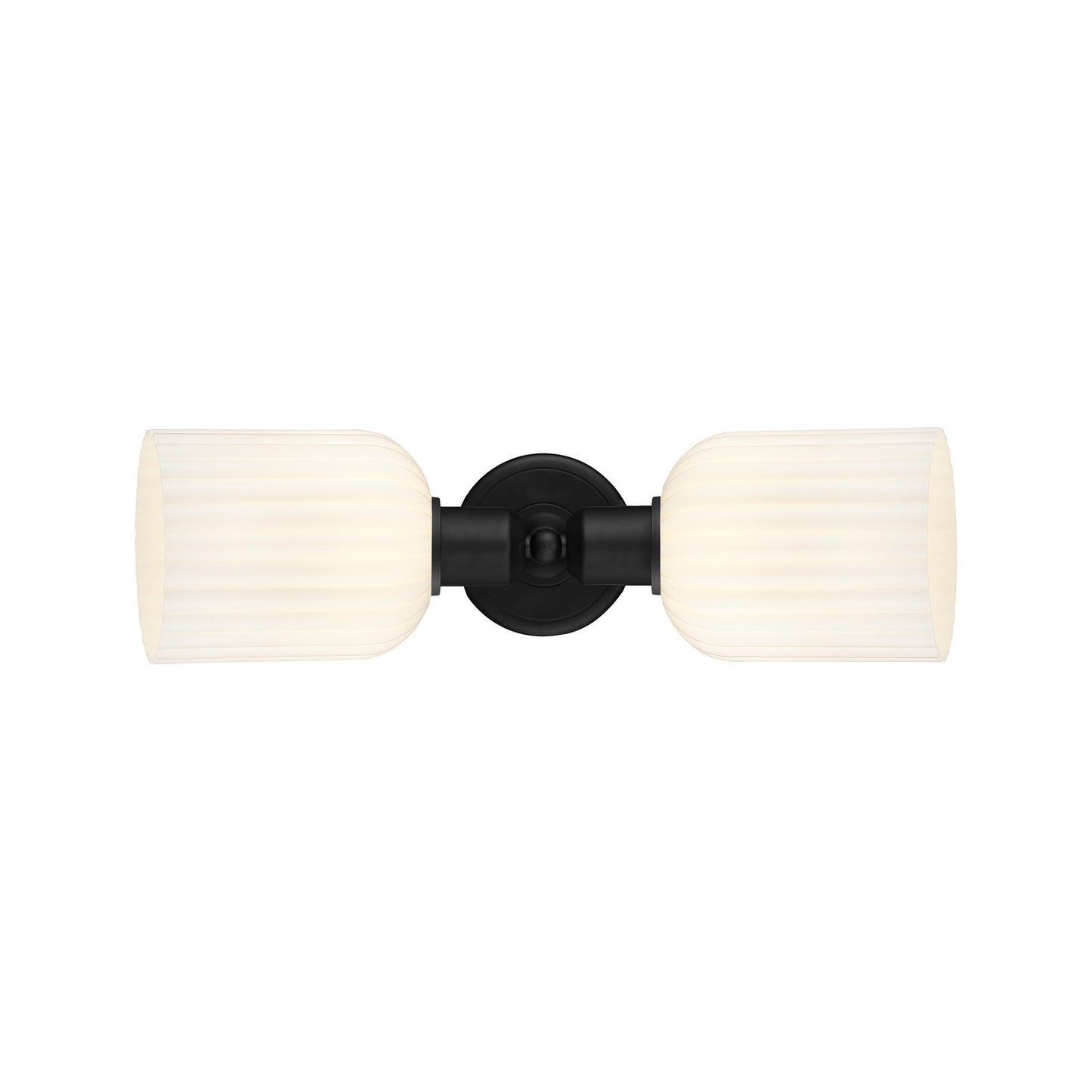 Innovations Bridal Veil 17in 2-Light Linear Bath Vanity | Industrial Matte Black Steel and Gloss White Ribbed Glass | Bathroom | Model 900-2W-BK-G559-5GWH
