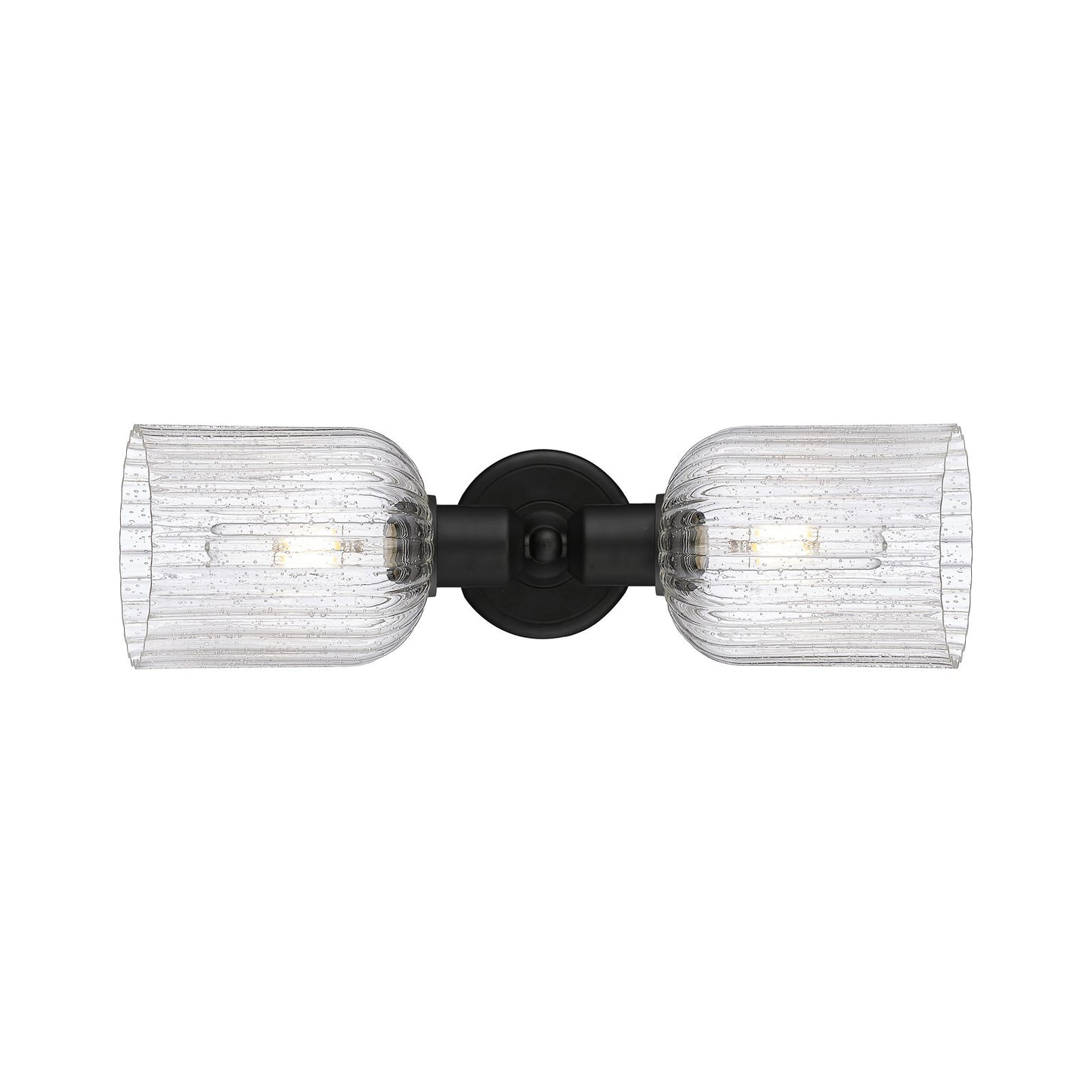 Innovations Bridal Veil 17in 2-Light Linear Bath Vanity | Industrial Matte Black Steel and Seedy Ribbed Glass | Bathroom | Model 900-2W-BK-G559-5SDY