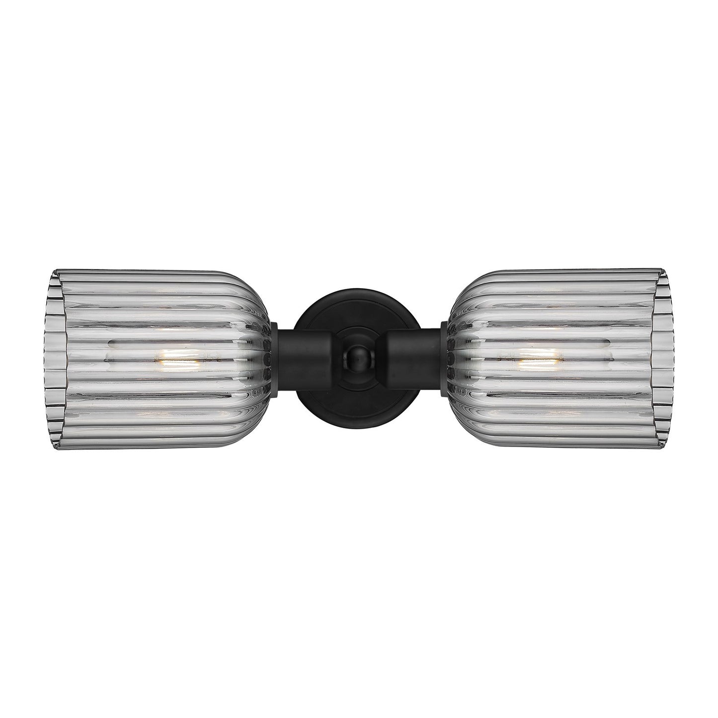 Innovations Bridal Veil 17in 2-Light Linear Bath Vanity | Industrial Matte Black Steel and Light Smoke Ribbed Glass | Bathroom | Model 900-2W-BK-G559-5SM