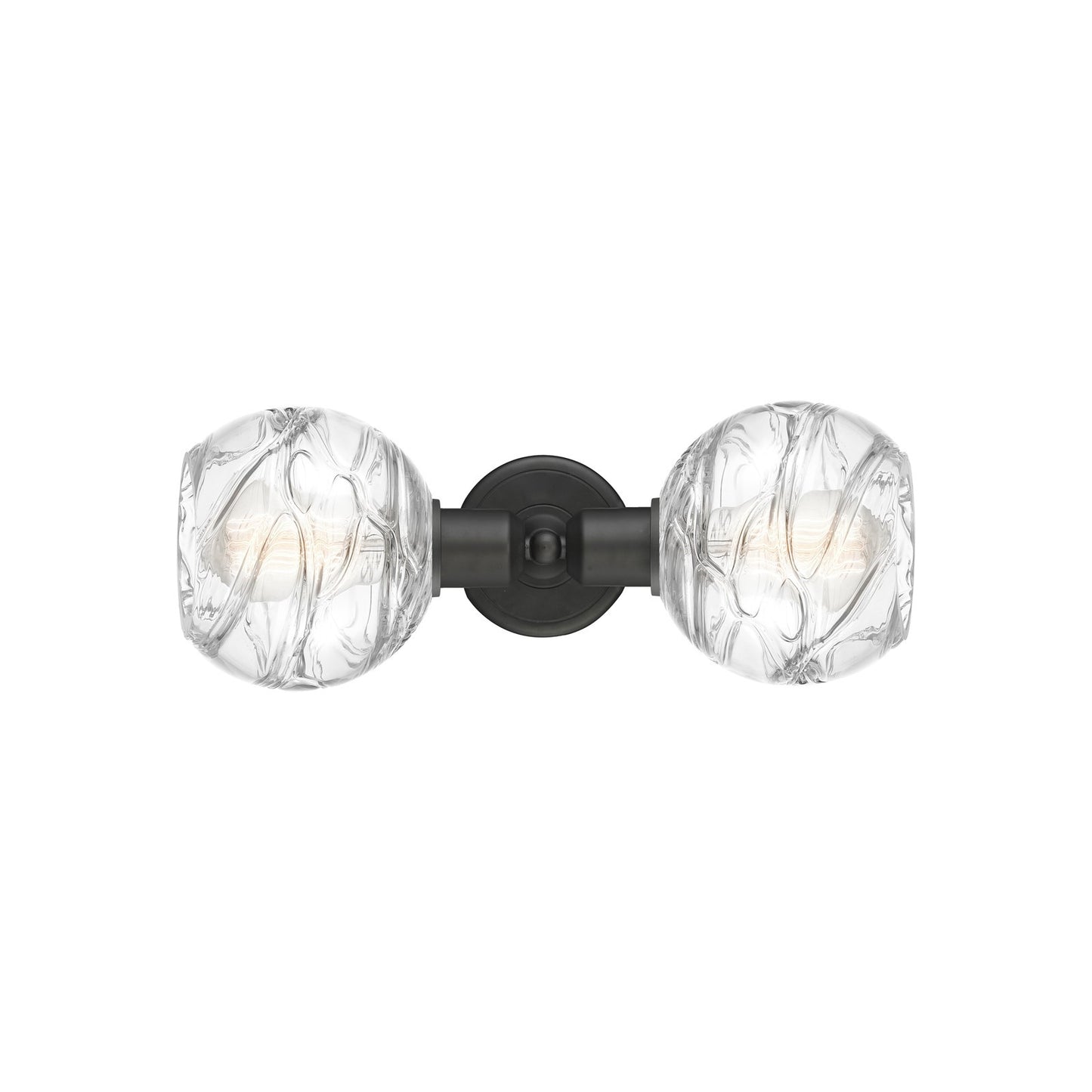 Innovations Athens Deco Swirl 16in 2-Light Linear Bath Vanity | Industrial Oil Rubbed Bronze Steel and Clear Deco Swirl Glass | Model 900-2W-OB-G1213-6CL