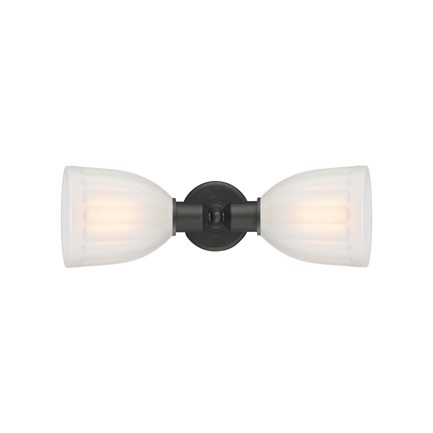 Innovations Brookfield 18in 2-Light Linear Bath Vanity Light | Industrial Oil Rubbed Bronze Steel and White Frosted Ribbed Glass | Model 900-2W-OB-G441