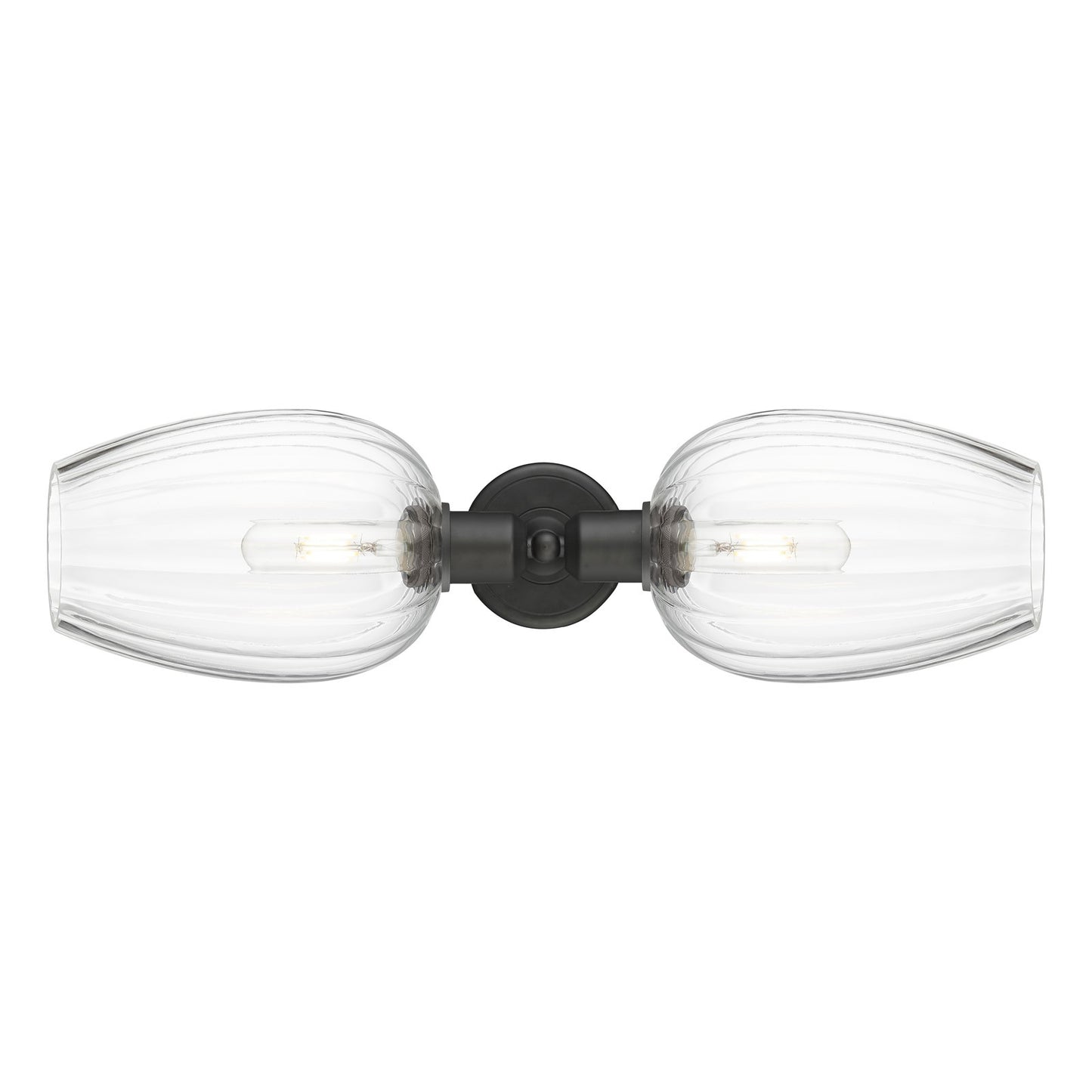 Innovations Preston Flute 22.75in 2-Light Linear Bath Vanity Light | Industrial Oil Rubbed Bronze Steel and Clear Cone Glass | Model 900-2W-OB-G457-6CL