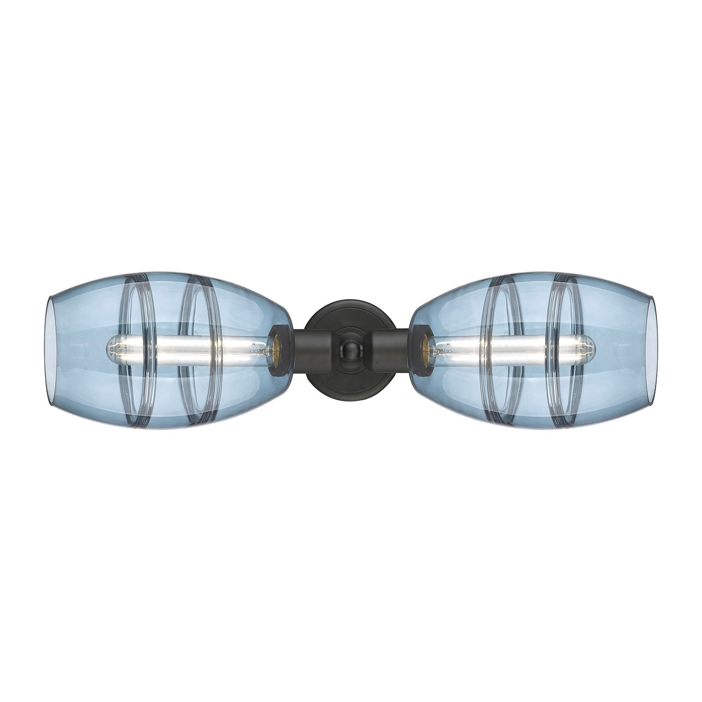 Innovations Vaz 24in 2-Light Linear Bath Vanity | Industrial Oil Rubbed Bronze Steel and Blue Glass | Kitchen & Bathroom | Model 900-2W-OB-G557-6BL
