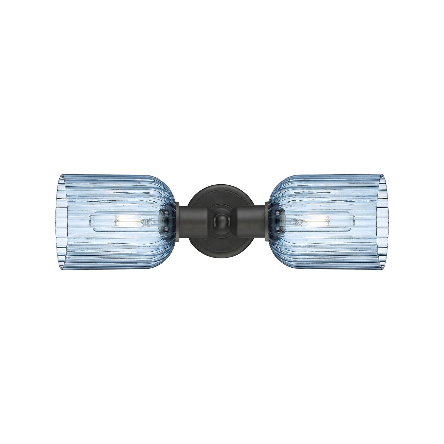 Innovations Bridal Veil 17in 2-Light Linear Bath Vanity Light | Industrial Oil Rubbed Bronze and Princess Blue Glass | Bathroom | Model 900-2W-OB-G559-5BL