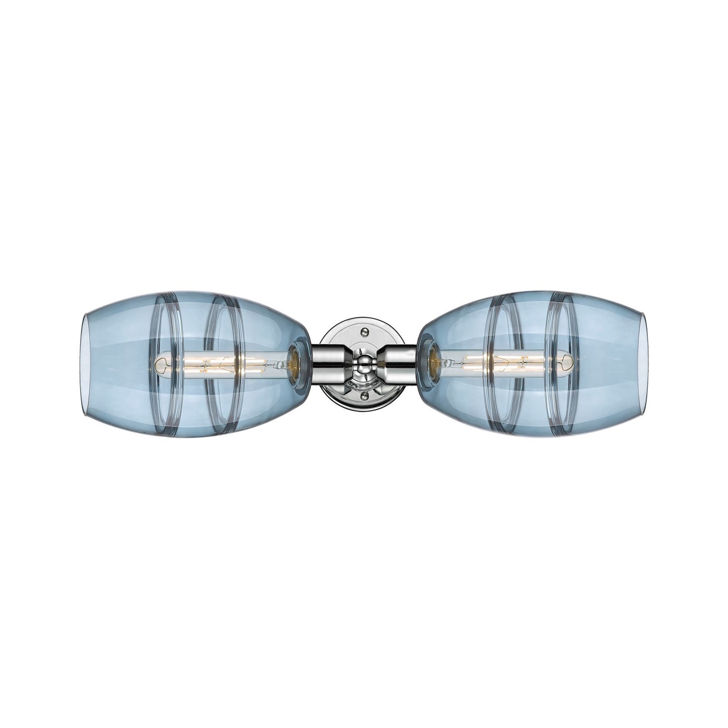 Innovations Vaz 23.75in 2-Light Linear Bath Vanity Light | Industrial Polished Chrome Steel and Blue Glass | Bathroom Vanity & | Model 900-2W-PC-G557-6BL