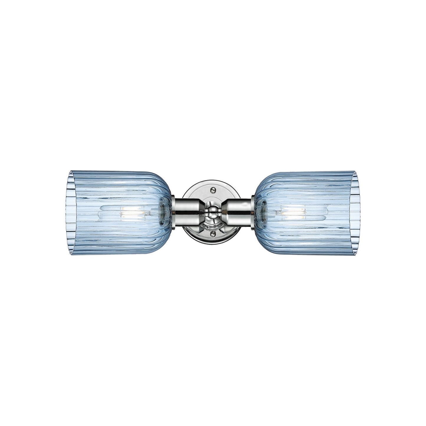 Innovations Bridal Veil 17in 2-Light Linear Bath Vanity | Industrial Polished Chrome and Princess Blue Ribbed Glass | Bathroom | Model 900-2W-PC-G559-5BL