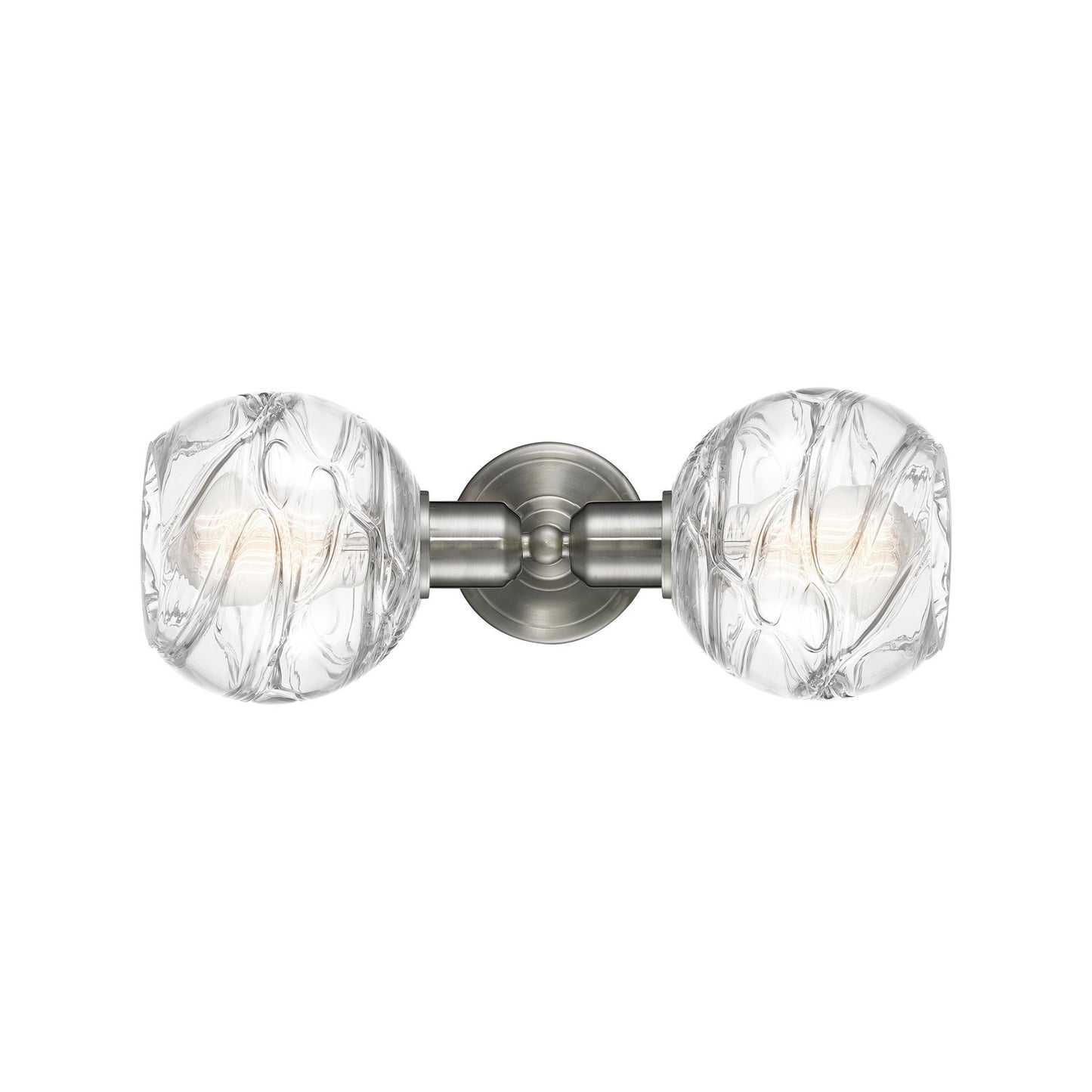 Innovations Athens Deco Swirl 16in 2-Light Linear Vanity Light | Industrial Brushed Satin Nickel Steel and Clear Deco Swirl | Model 900-2W-SN-G1213-6CL