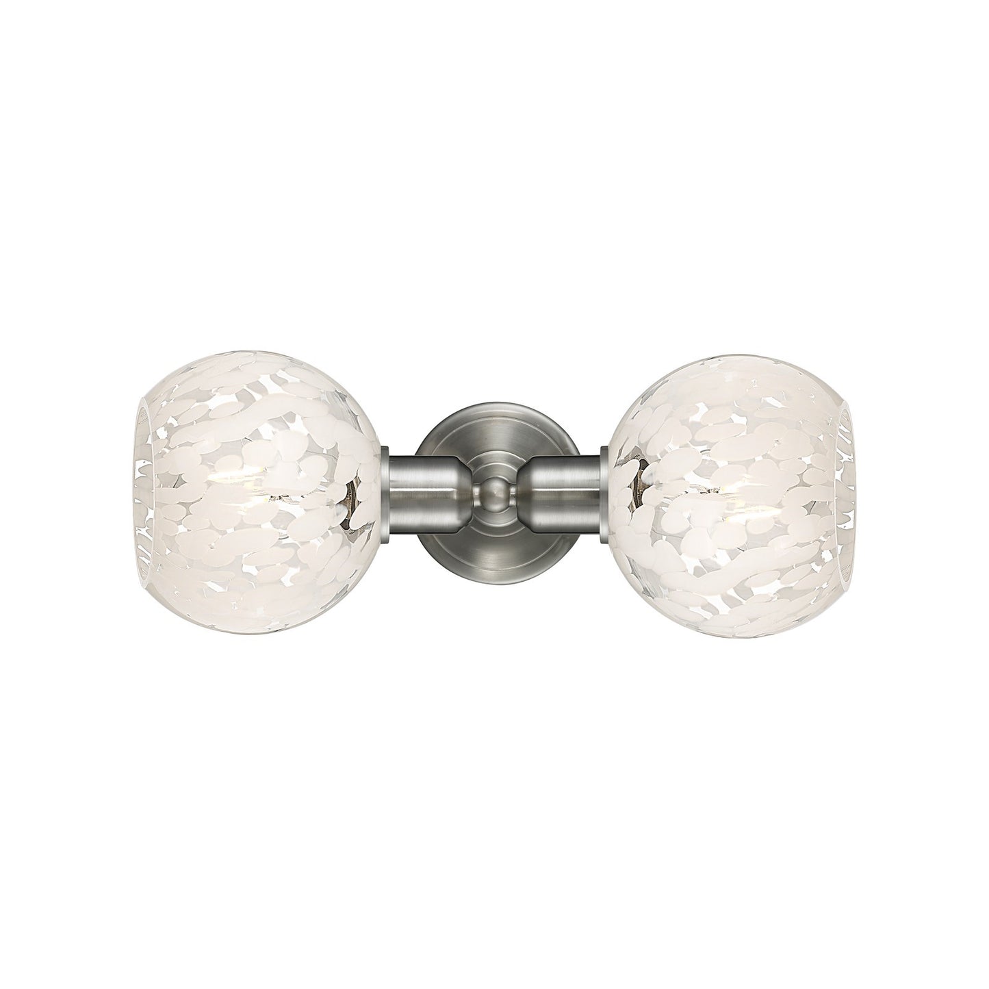 Innovations White Mouchette 15.25in 2-Light Linear Bath Vanity Light | Industrial Brushed Satin Nickel and White Mouchette | Model 900-2W-SN-G1216-6WM