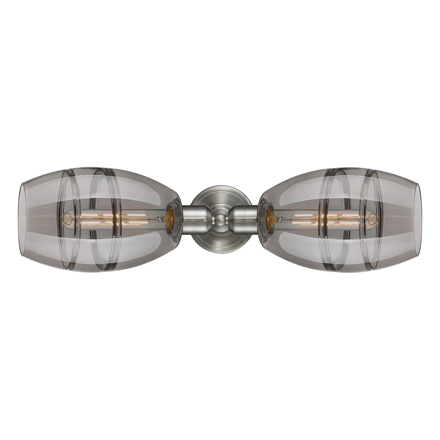 Innovations Vaz 24in 2-Light Linear Bath Vanity Light | Industrial Brushed Satin Nickel and Light Smoke Glass | Bathroom Vanity | Model 900-2W-SN-G557-6SM