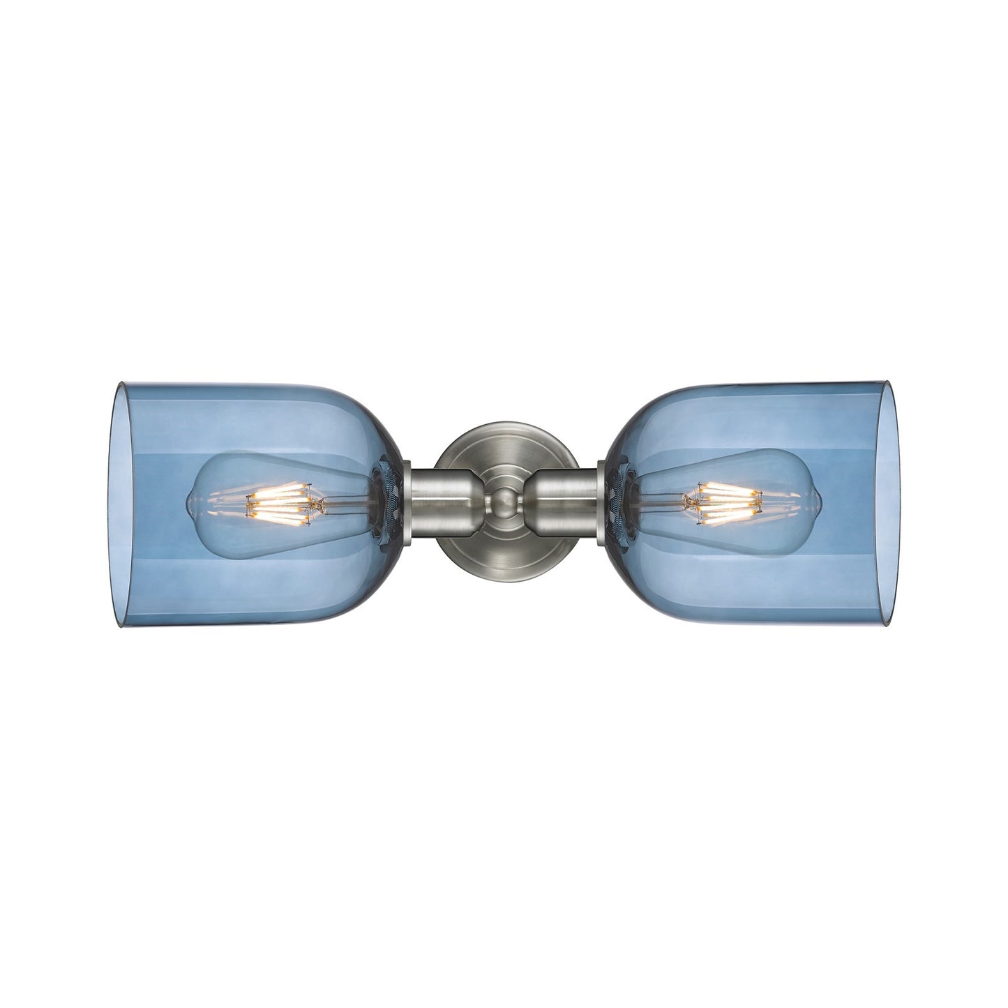 Innovations Bella 18in 2-Light Linear Bath Vanity Light | Industrial Brushed Satin Nickel and Blue Glass | Bathroom Vanity & | Model 900-2W-SN-G558-6BL