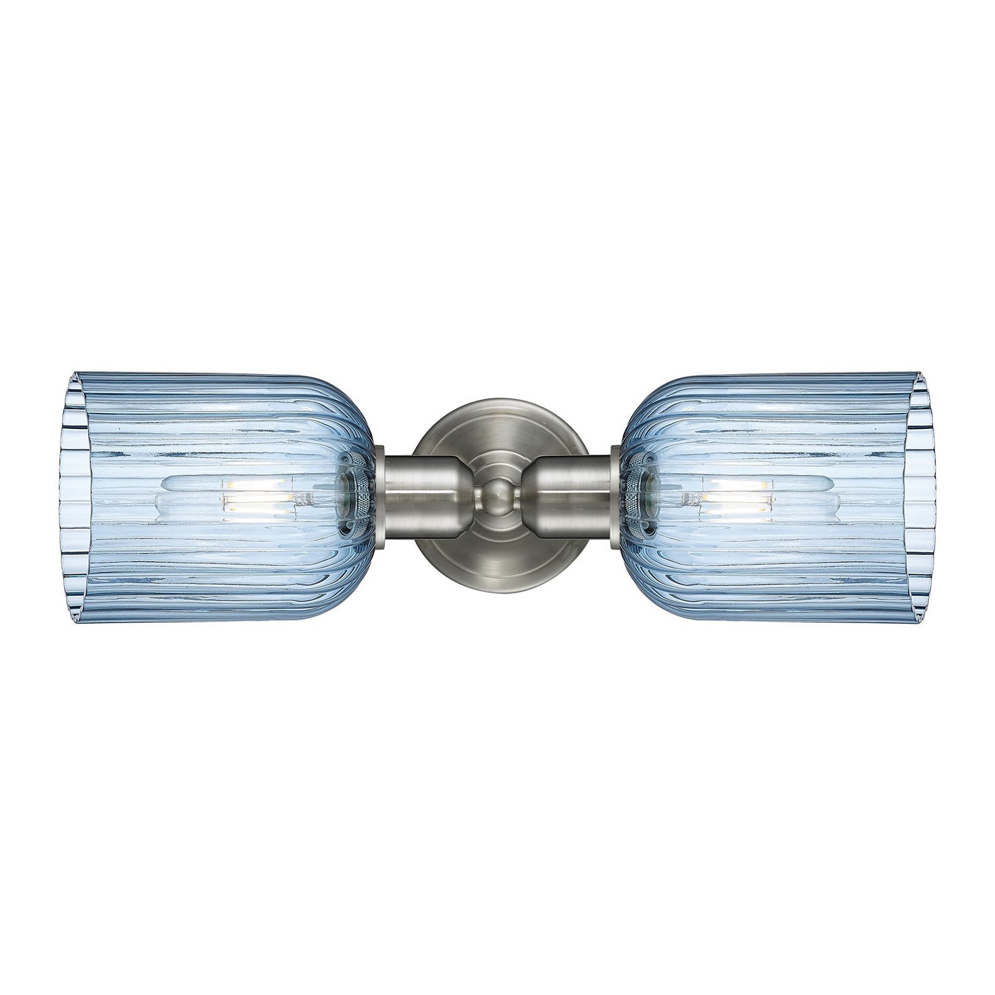 Innovations Bridal Veil 17in 2-Light Linear Bath Vanity Light | Industrial Brushed Satin Nickel and Princess Blue Glass | Model 900-2W-SN-G559-5BL