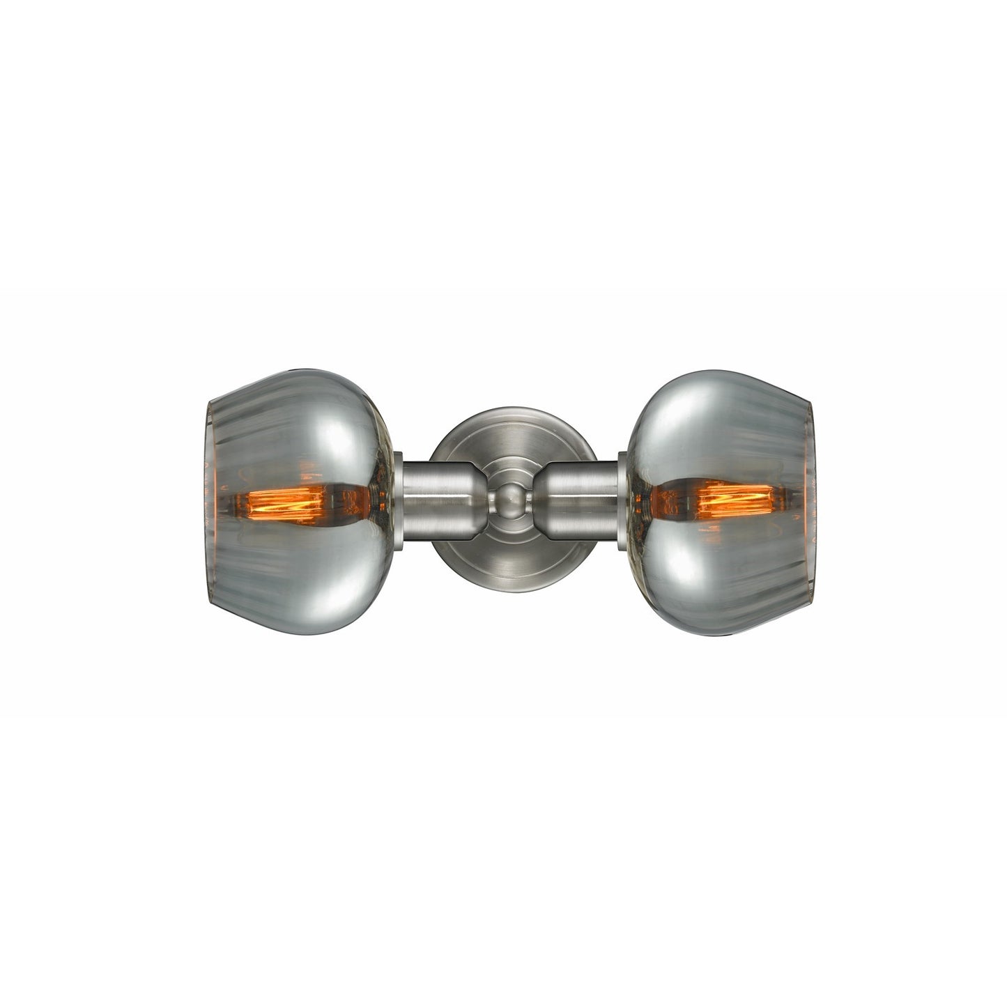 Innovations Fenton 16in 2-Light Bath Vanity Light | Industrial Brushed Satin Nickel and Light Smoke Ribbed Glass | Bathroom | Model 900-2W-SN-G93-LED