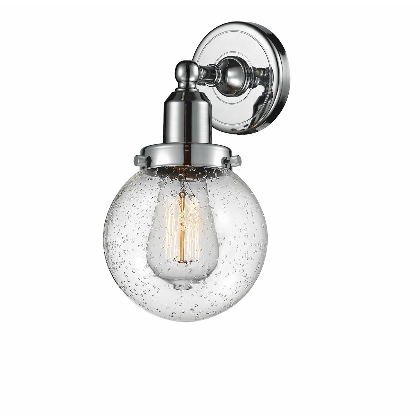 Innovations Beacon 6in 1-Light Wall Sconce | Industrial Polished Chrome and Seedy Glass | Hallway & Bathroom Accent | 6 x 11 in | Model 900H-1W-PC-G204-6