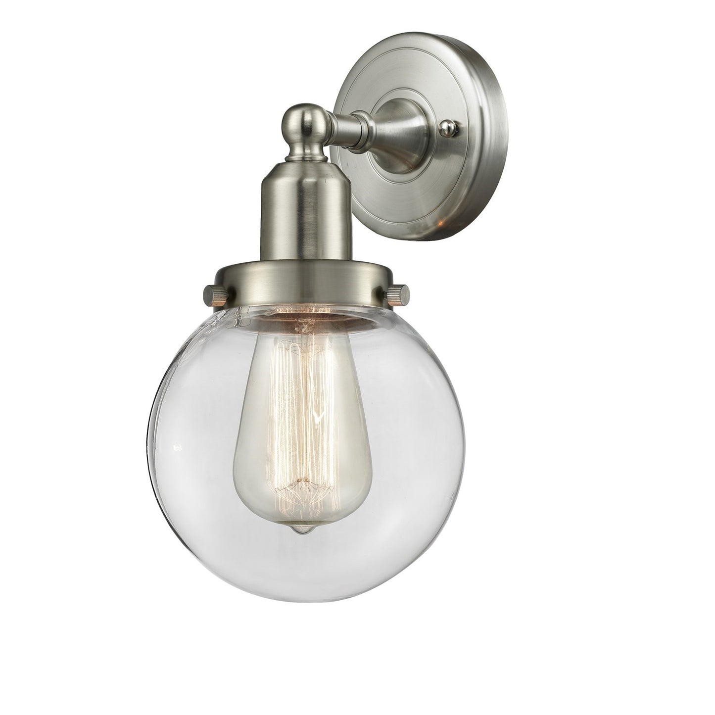 Innovations Beacon 6in 1-Light LED Wall Sconce | Industrial Brushed Satin Nickel and Clear Glass | Hallway & Bathroom Accent | Model 900H-1W-SN-G202-6-LED