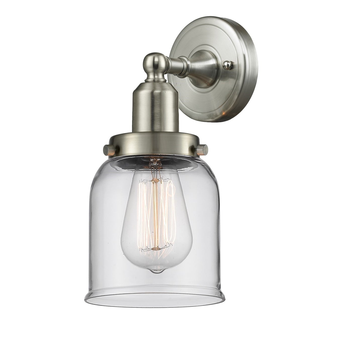 Innovations Bell 5in 1-Light Bath Vanity Light | Industrial Farmhouse Brushed Satin Nickel and Clear Glass | Bathroom Vanity | Model 900H-1W-SN-G52