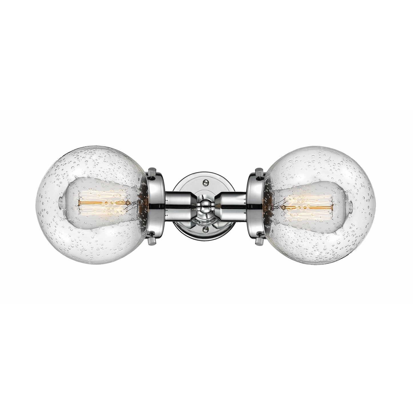 Innovations Beacon 14in 2-Light Bath Vanity | Transitional Polished Chrome and Seedy Glass | Bathroom Vanity Light | Model 900H-2W-PC-G204-6