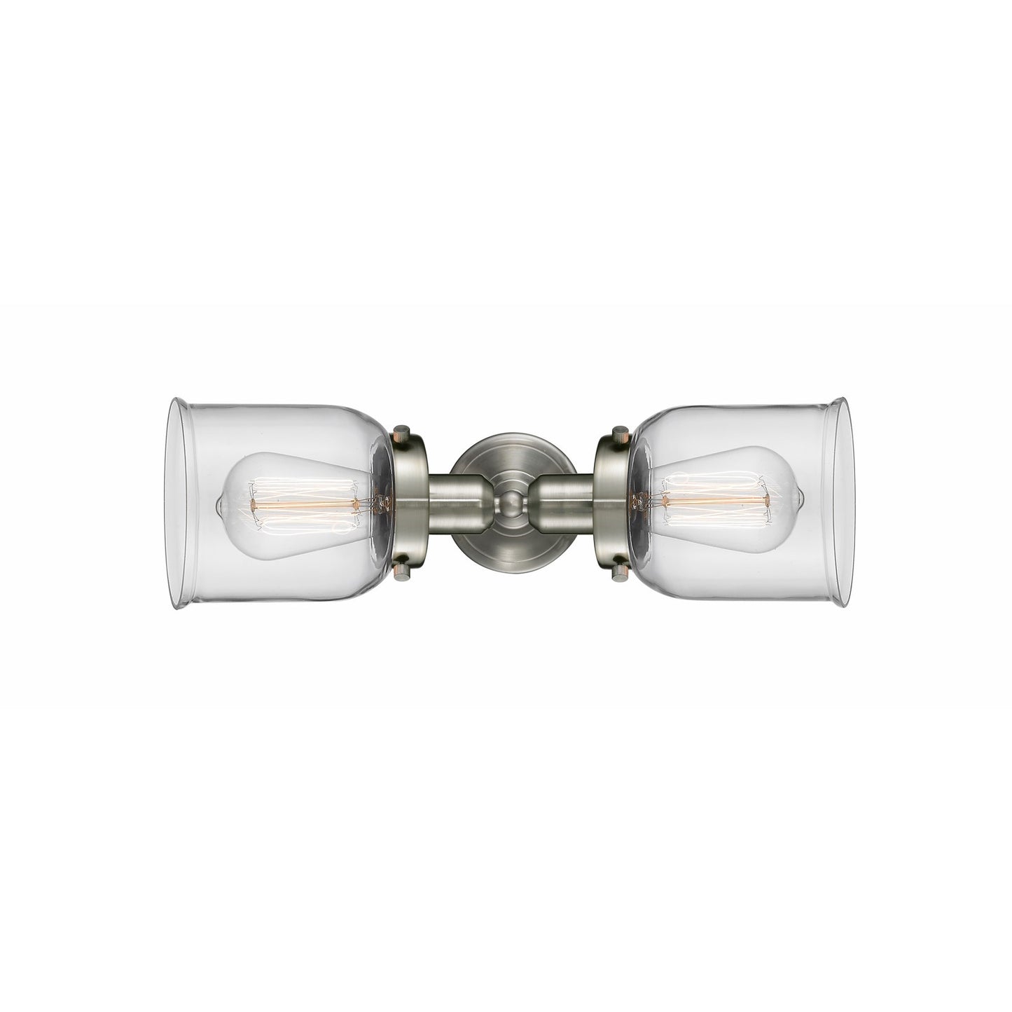 Innovations Bell 19in 2-Light Bath Vanity Light | Industrial Brushed Satin Nickel and Clear Glass | Bathroom Vanity with LED | Model 900H-2W-SN-G52-LED