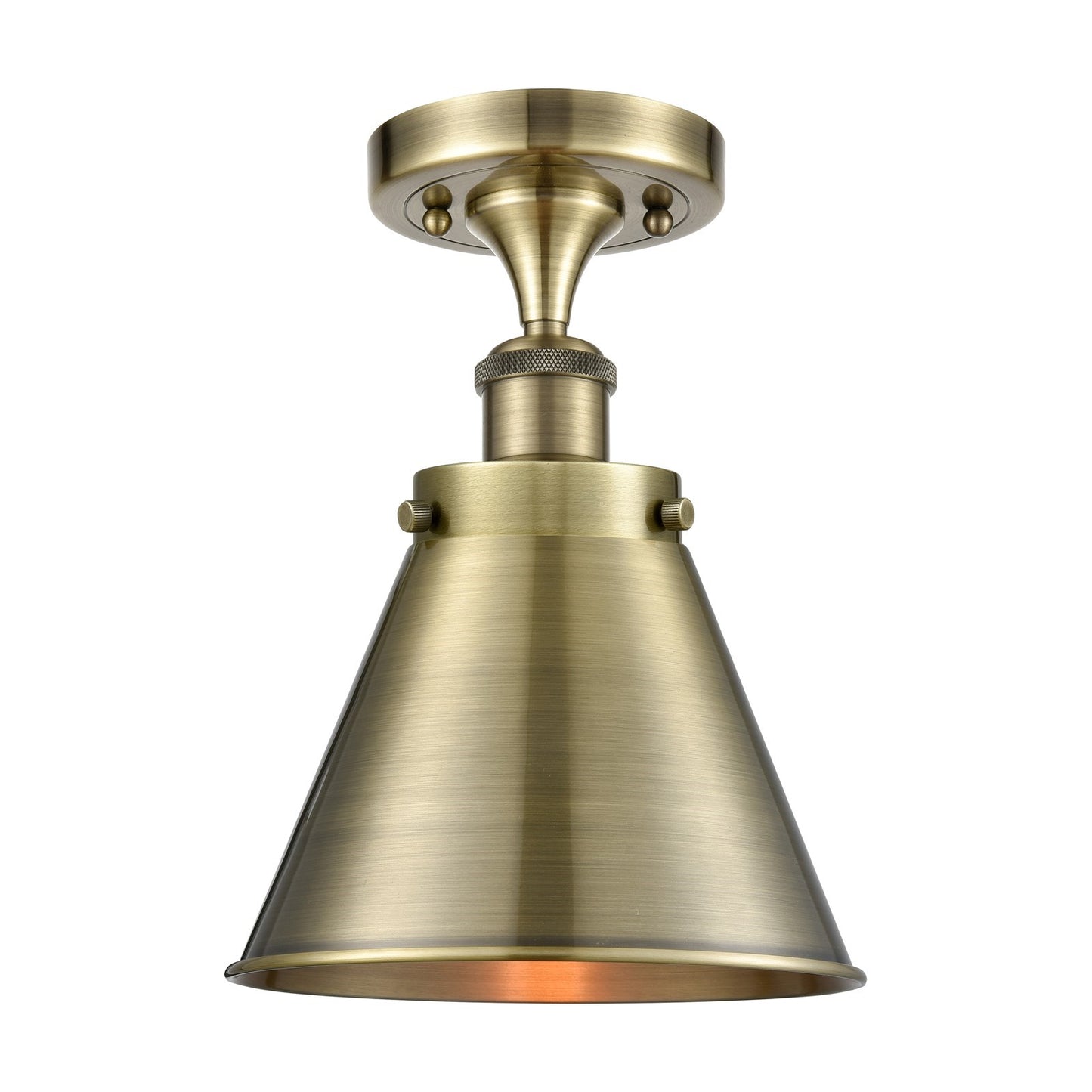 Innovations Appalachian 7in 1-Light Semi-Flush Mount | Industrial Antique Brass Metal Shade | Entryway & Hallway | 7 x 9.5 in | Model 916-1C-AB-M13-AB