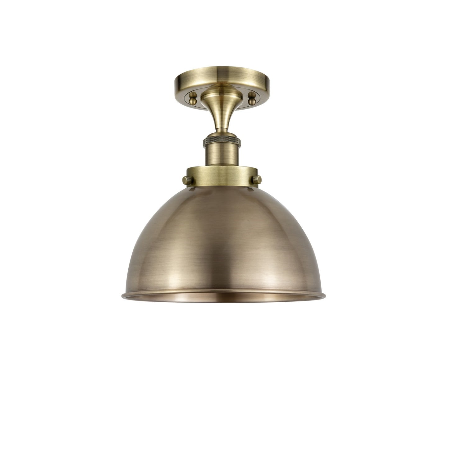 Innovations Derby 10in 1-Light Semi-Flush Mount | Industrial Farmhouse Antique Brass Steel and Antique Brass Metal Shade | Model 916-1C-AB-MFD-10-AB-LED