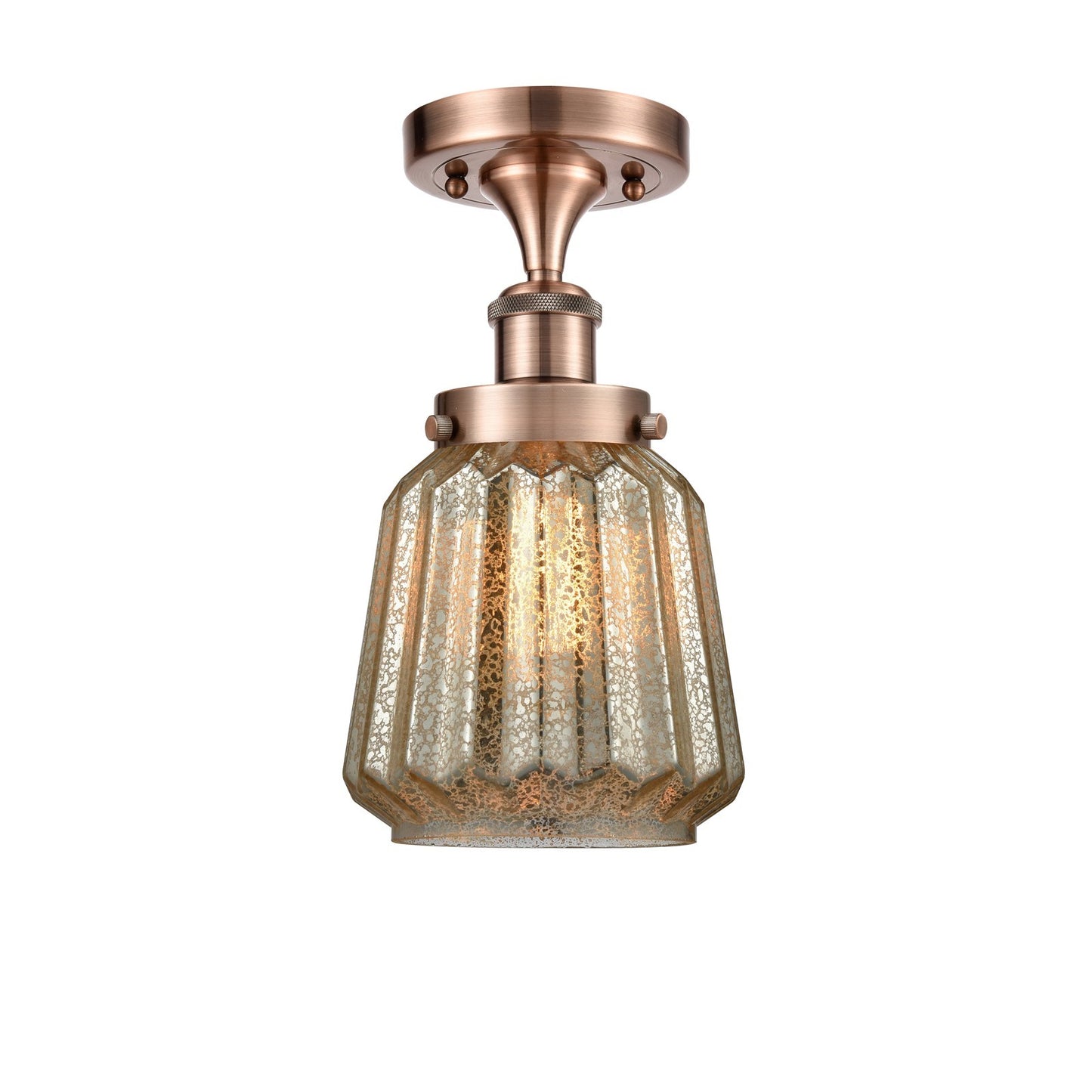 Innovations Chatham 7in 1-Light Semi-Flush Mount | Modern Transitional Antique Copper Steel and Mercury Ribbed Glass | Entryway & | Model 916-1C-AC-G146