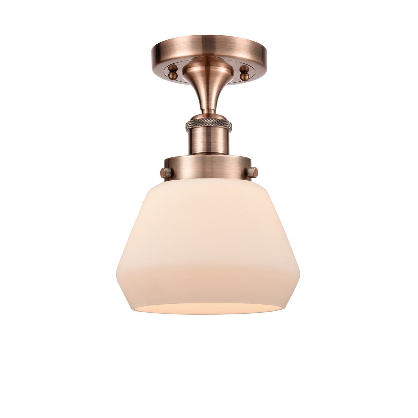 Innovations Fulton 7in 1-Light Semi-Flush Mount | Modern Contempo Antique Copper Steel and Matte White Frosted Glass | Entryway & | Model 916-1C-AC-G171