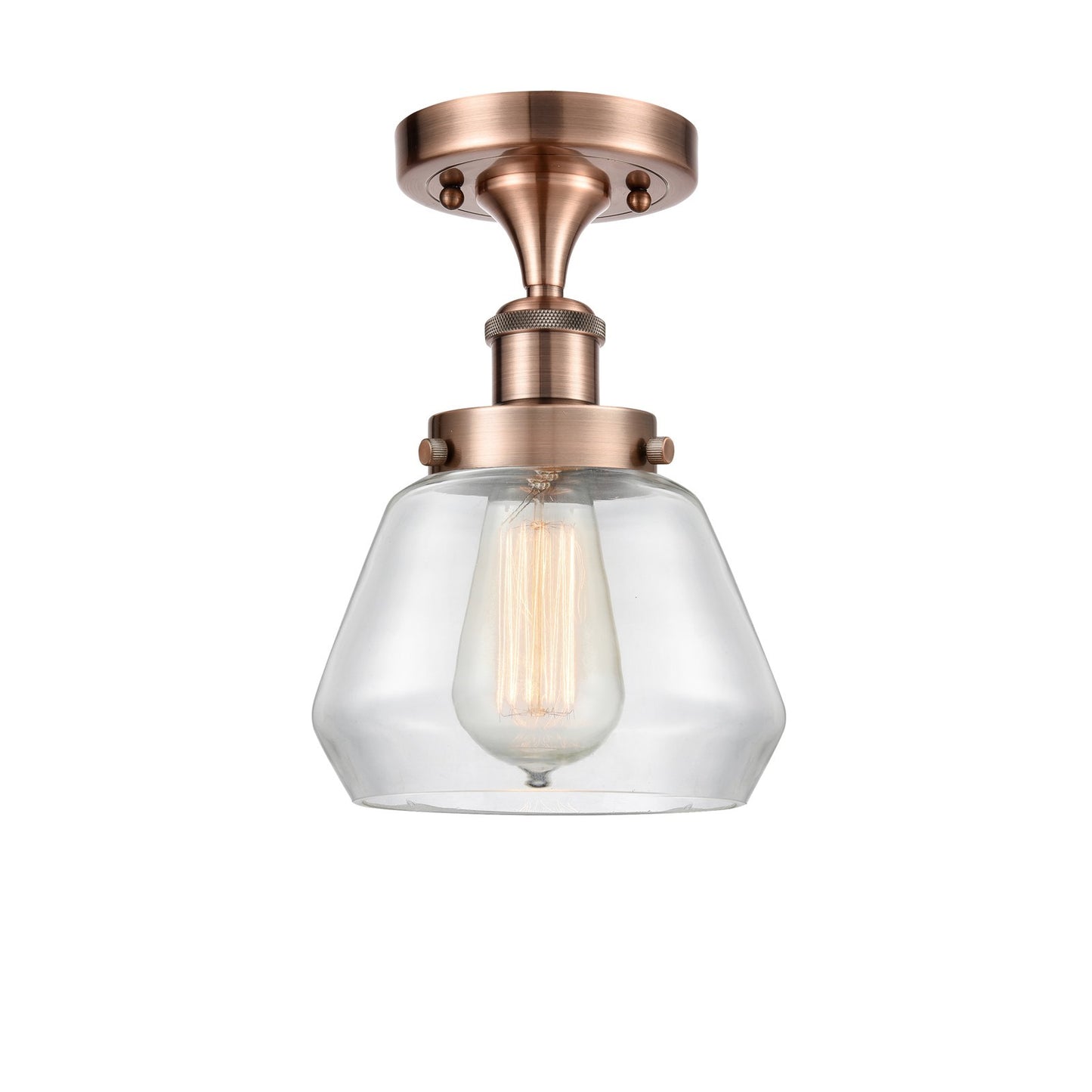 Innovations Fulton 7in 1-Light Semi-Flush Mount | Modern Contempo Antique Copper Steel and Clear Glass | Entryway & Hallway Accent | Model 916-1C-AC-G172