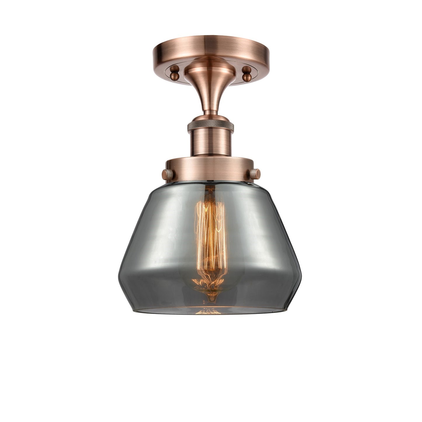 Innovations Fulton 7in 1-Light Semi-Flush Mount | Modern Contempo Antique Copper Steel and Light Smoke Glass | Entryway & Hallway | Model 916-1C-AC-G173