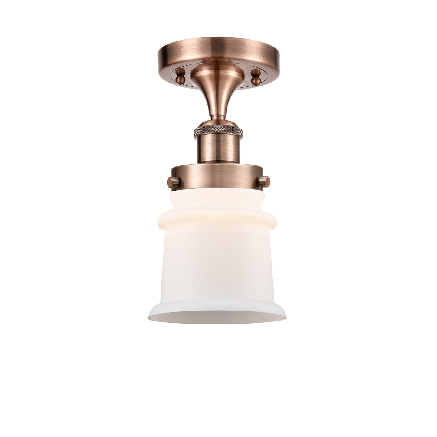 Innovations Canton 5.25in 1-Light Semi-Flush Mount | Modern Transitional Antique Copper Steel and Matte White Frosted Glass | Model 916-1C-AC-G181S