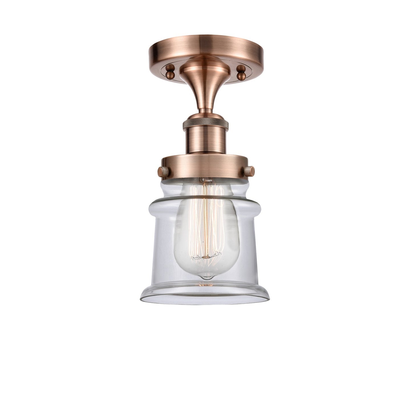 Innovations Canton 5.25in 1-Light Semi-Flush Mount | Modern Transitional Antique Copper Steel and Clear Glass Schoolhouse | Model 916-1C-AC-G182S