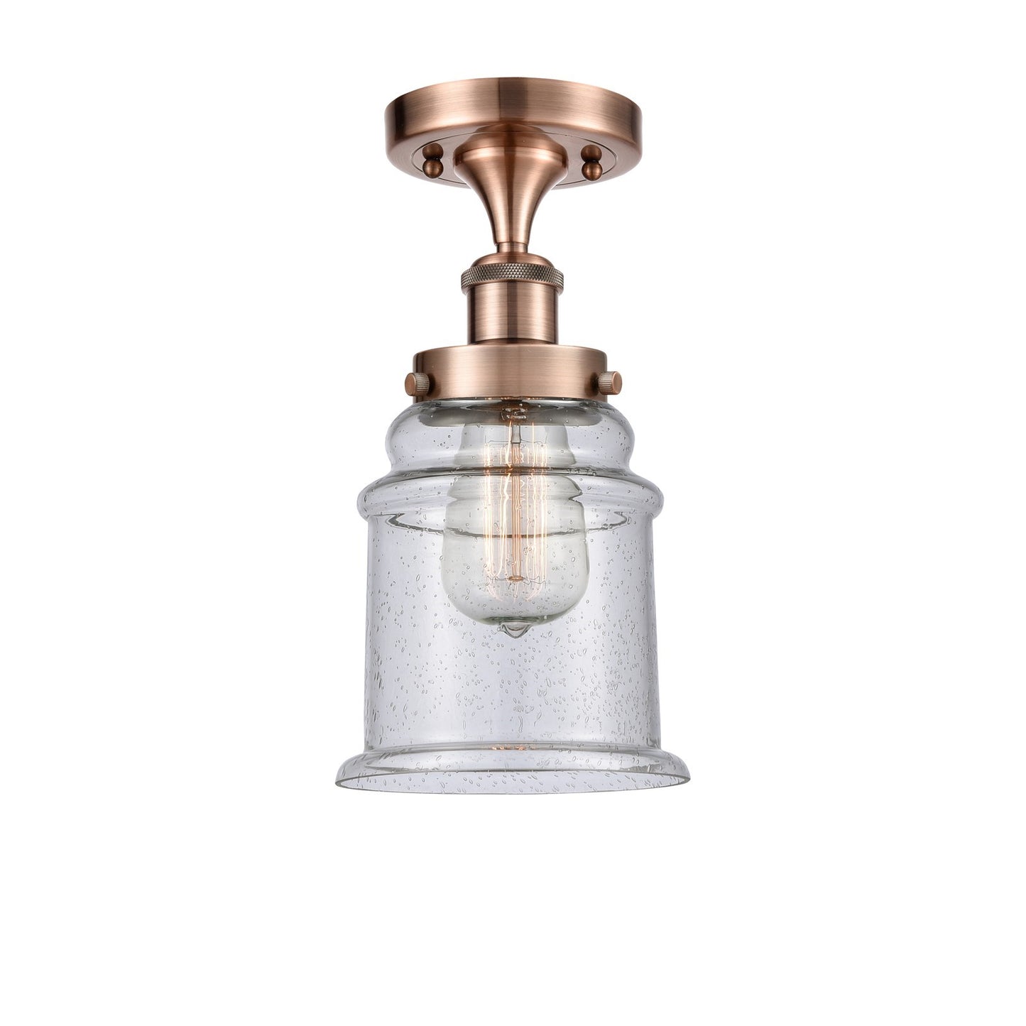 Innovations Canton 6in 1-Light Semi-Flush Mount | Modern Transitional Antique Copper Steel and Seedy Glass Schoolhouse | Entryway & | Model 916-1C-AC-G184