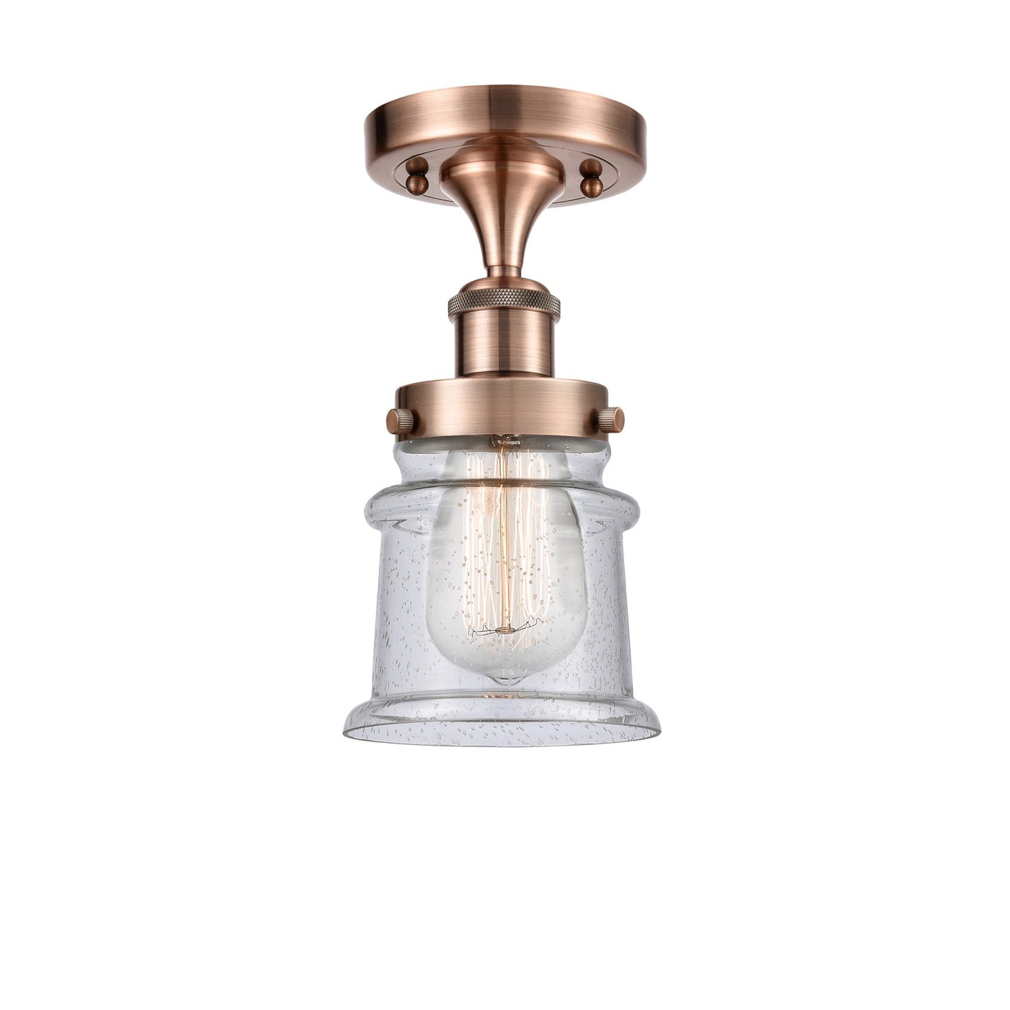 Innovations Canton 5.25in 1-Light Semi-Flush Mount | Modern Contempo Antique Copper Steel and Seedy Glass | Hallway & Entryway | Model 916-1C-AC-G184S