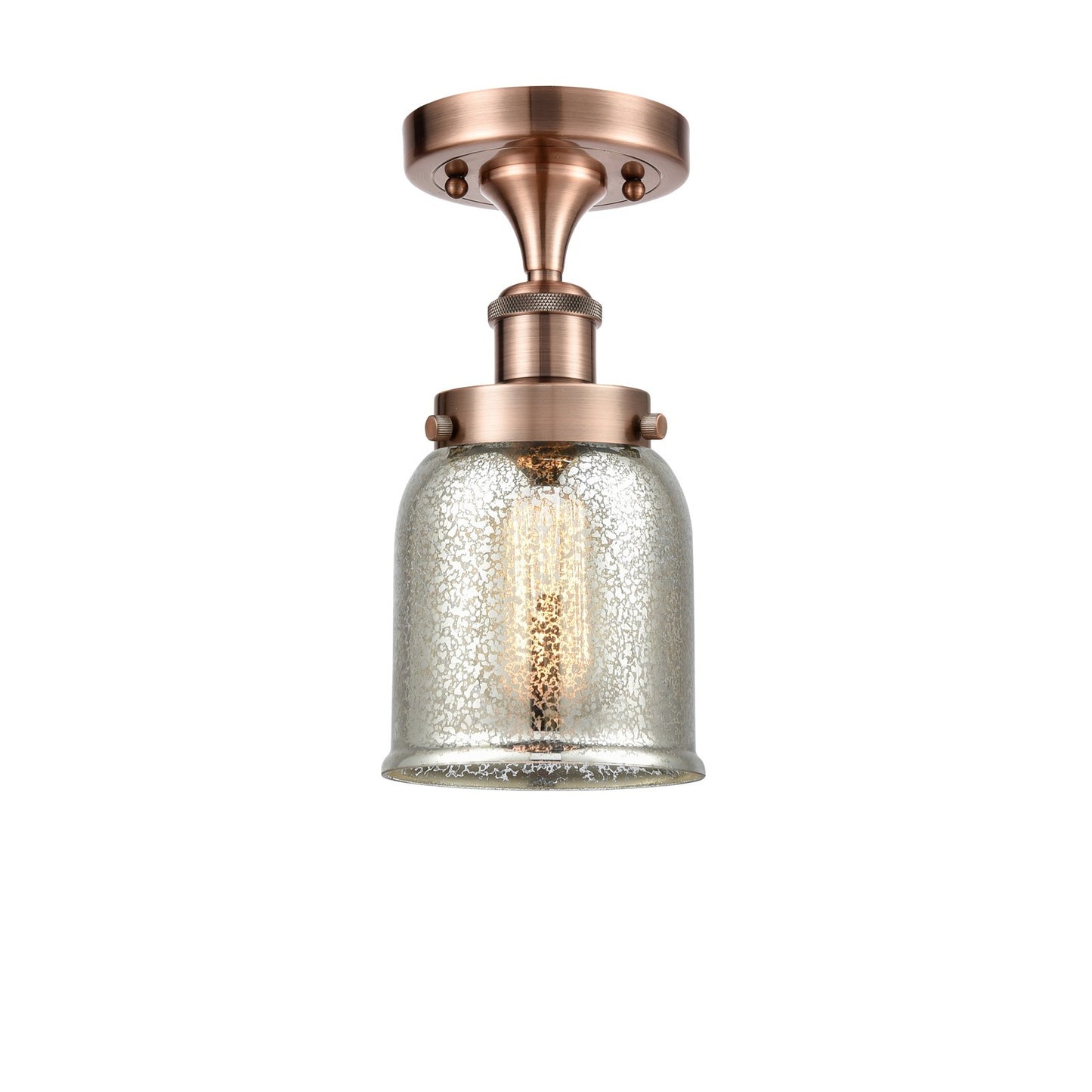 Innovations Bell 5in 1-Light Semi-Flush Mount | Industrial Antique Copper Steel and Silver Plated Mercury Glass | Hallway & Entryway | Model 916-1C-AC-G58
