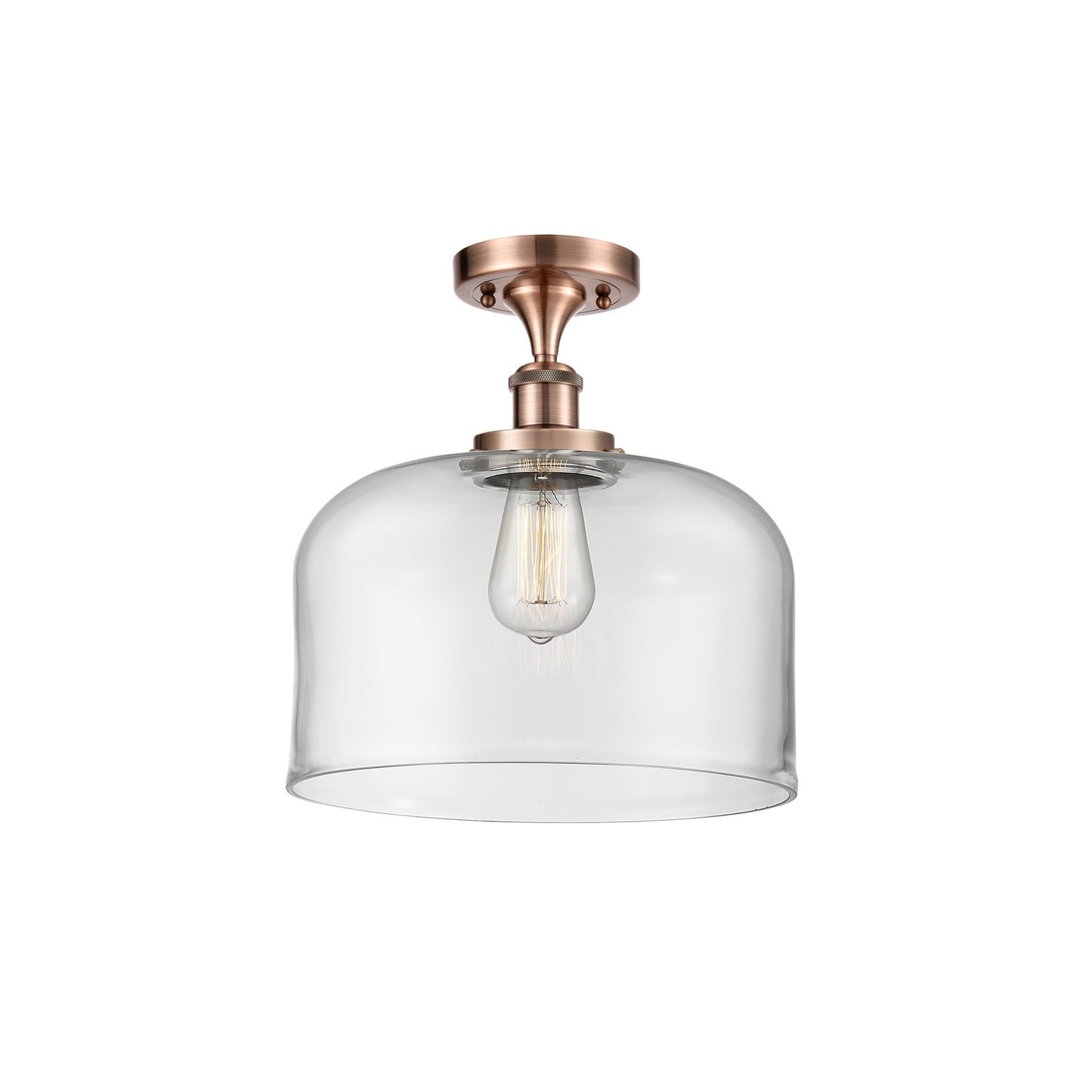 Innovations Bell 12in 1-Light Semi-Flush Mount | Industrial Antique Copper Steel and Clear Glass | Entryway & Hallway | Model 916-1C-AC-G72-L-LED