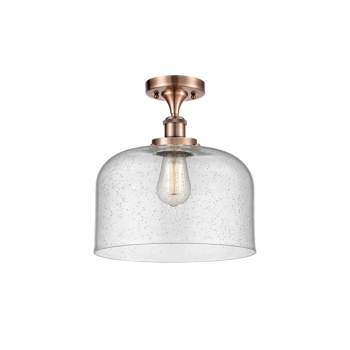 Innovations Bell 12in 1-Light Semi-Flush Mount | Industrial Antique Copper Steel and Seedy Glass | Entryway & Hallway | Model 916-1C-AC-G74-L-LED