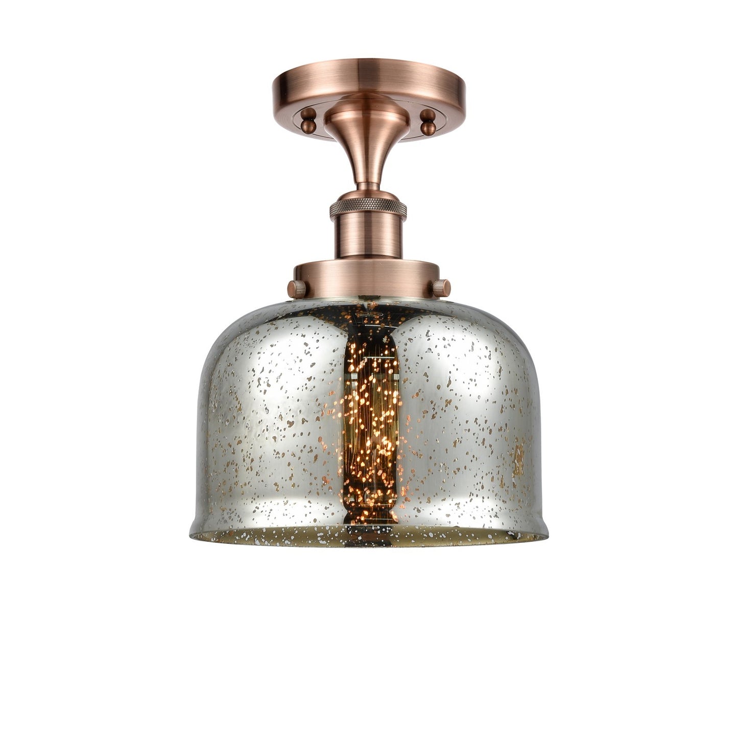 Innovations Bell 8in 1-Light Semi-Flush Mount | Industrial Antique Copper Steel and Silver Plated Mercury Glass | Entryway & Hallway | Model 916-1C-AC-G78