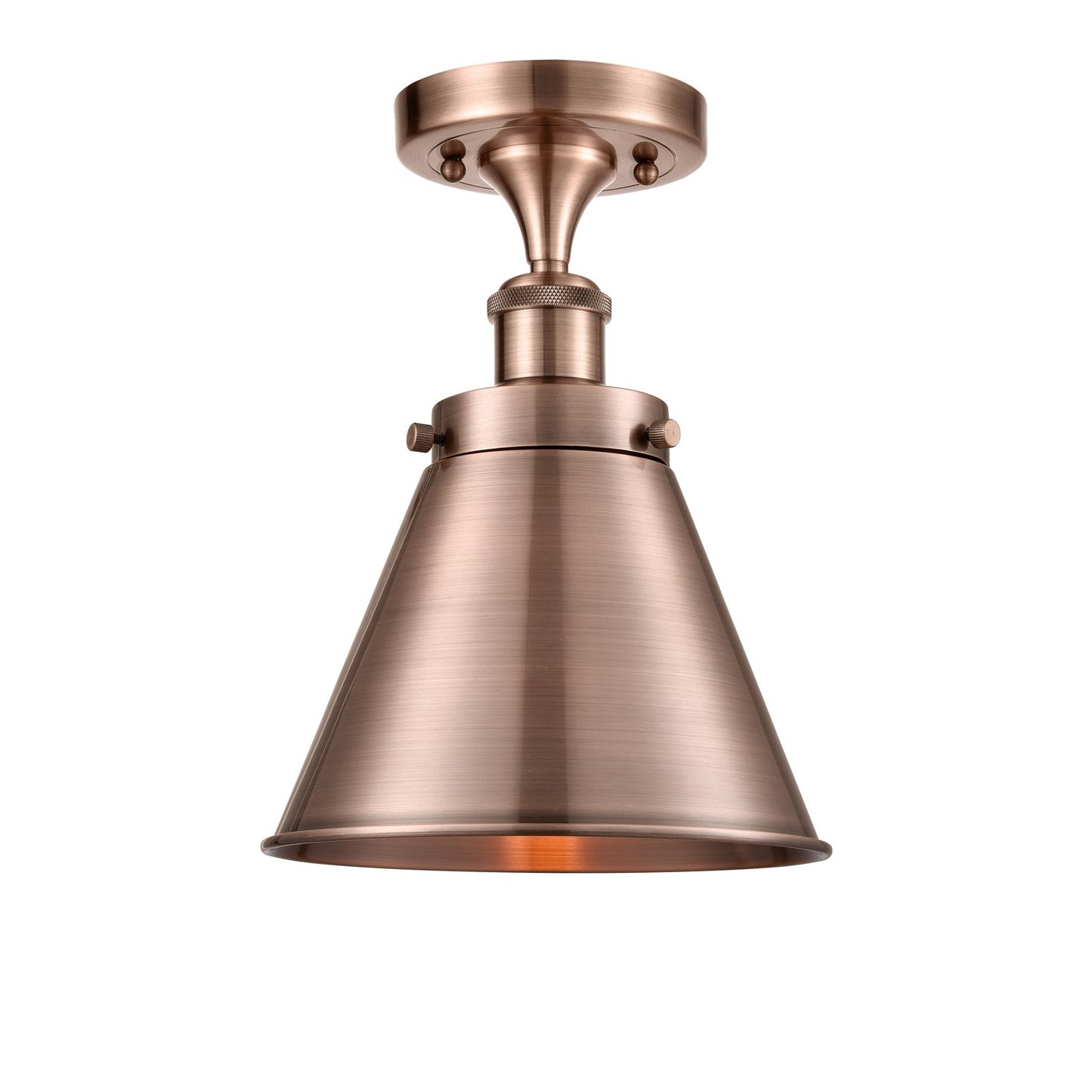 Innovations Appalachian 7in 1-Light LED Semi-Flush Mount | Industrial Antique Copper Steel and Cast Brass Metal Cone Shade | Model 916-1C-AC-M13-AC-LED