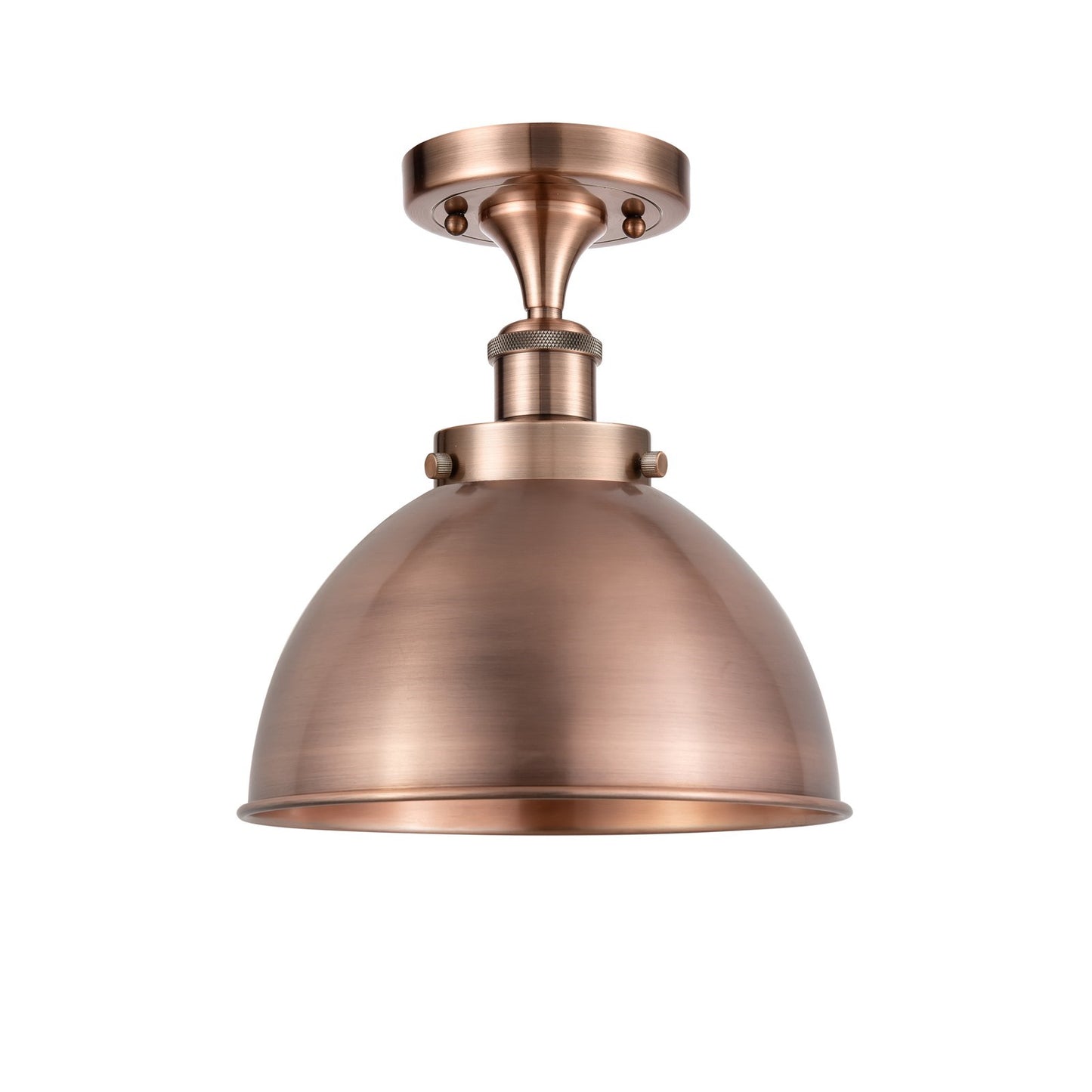 Innovations Derby 10in 1-Light LED Semi-Flush Mount | Industrial Antique Copper Steel and Cast Brass Metal Dome Shade | Model 916-1C-AC-MFD-10-AC-LED