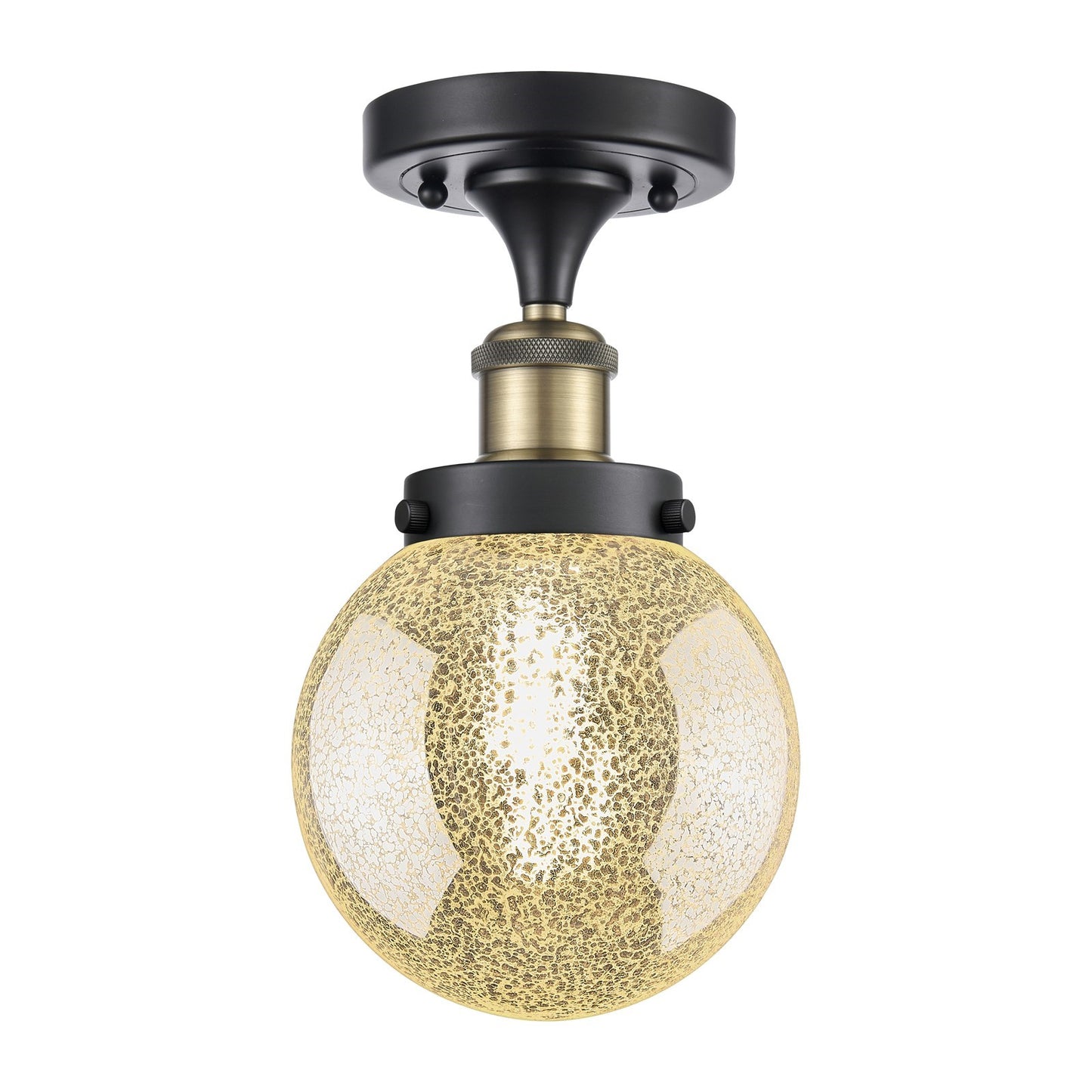 Innovations Beacon 6in 1-Light Semi-Flush Mount | Industrial Black Antique Brass and Mercury Seeded Glass | Entryway & Hallway | Model 916-1C-BAB-G208-6