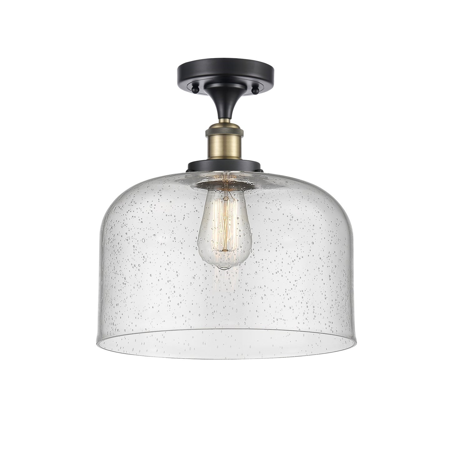 Innovations Bell 12in 1-Light Semi-Flush Mount | Industrial Black Antique Brass and Seedy Glass | Foyer & Hallway | 12 x 13 in | Model 916-1C-BAB-G74-L-LED