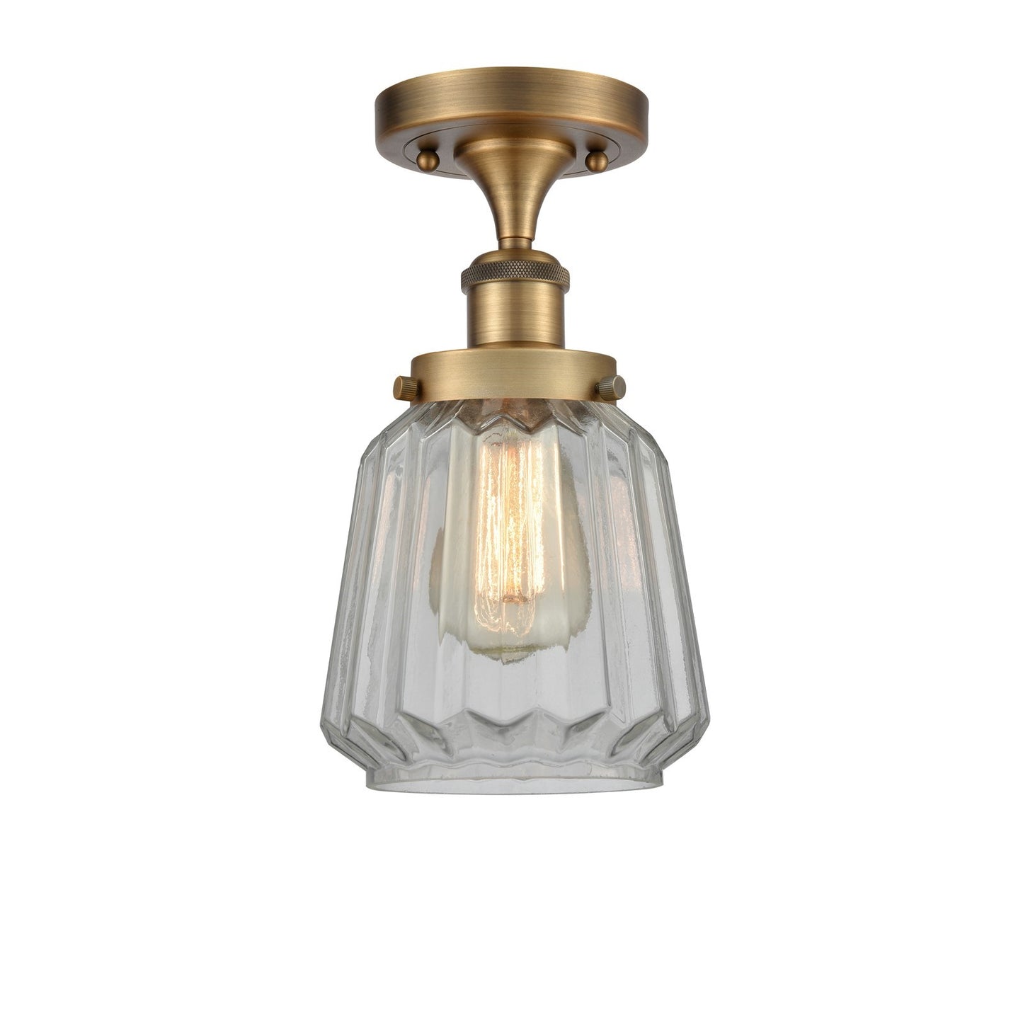 Innovations Chatham 7in 1-Light Semi-Flush Mount | Modern Transitional Brushed Brass and Clear Ribbed Glass | Hallway & Entryway | Model 916-1C-BB-G142
